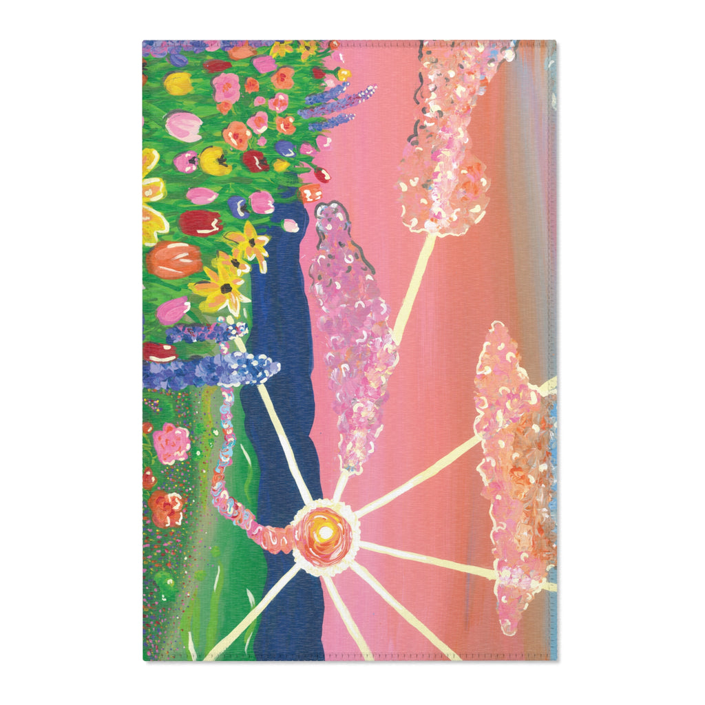 Floral Sunset Area Rug — Pink Lavender Garden Accent