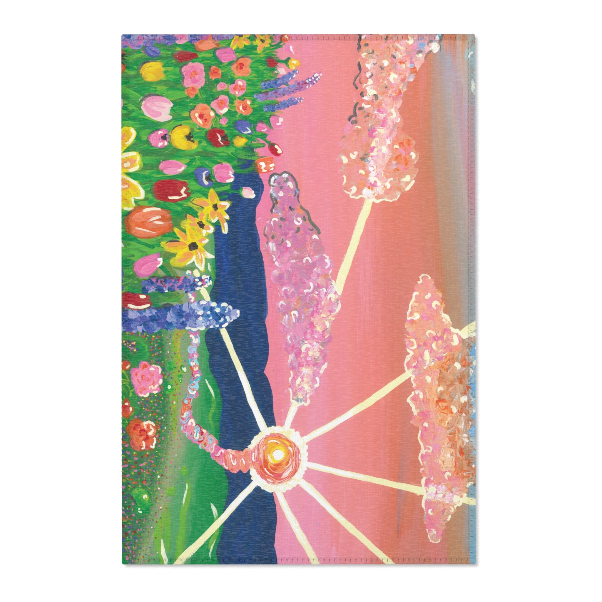 Floral Sunset Area Rug — Pink Lavender Garden Accent