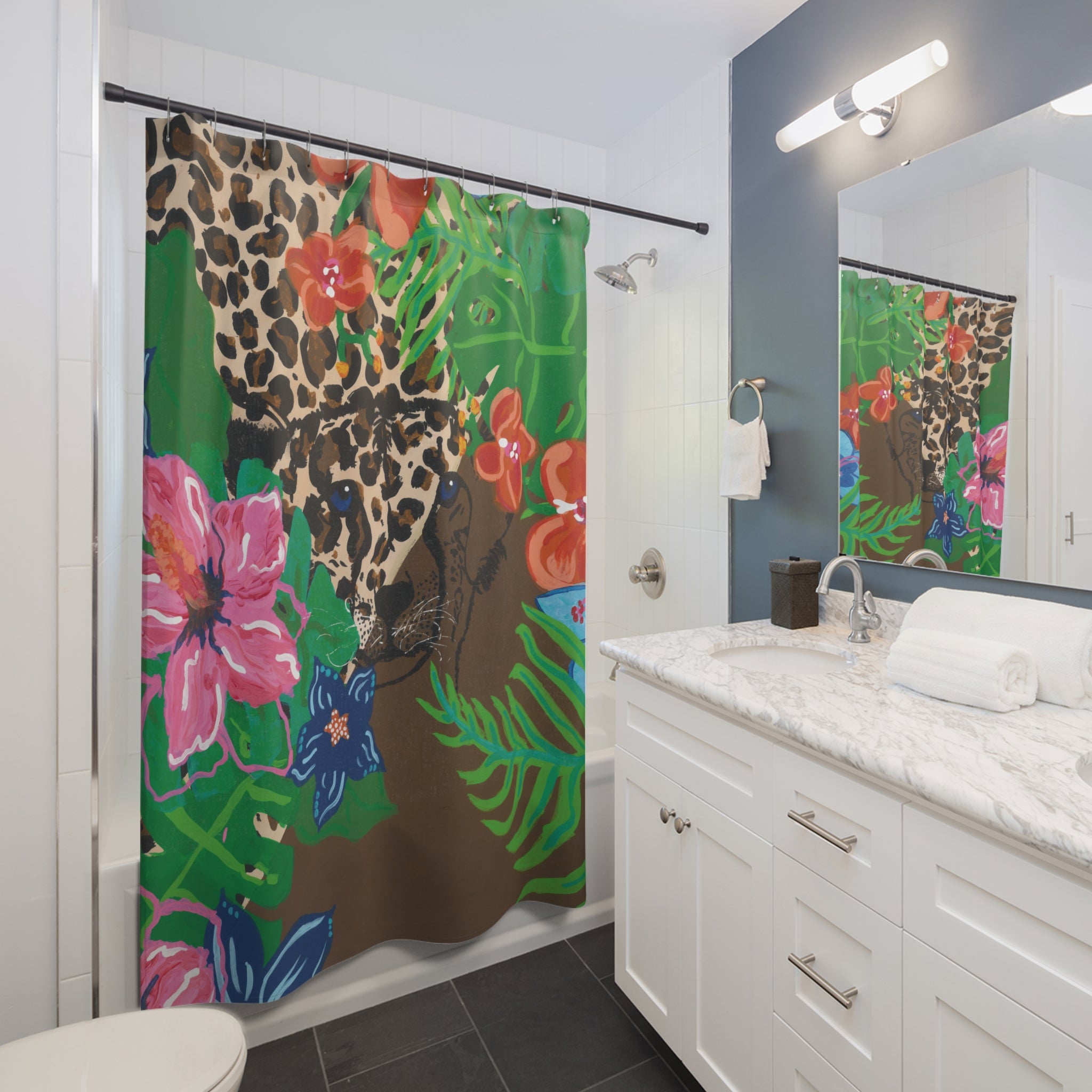 Tropical Cheetah Floral Shower Curtain