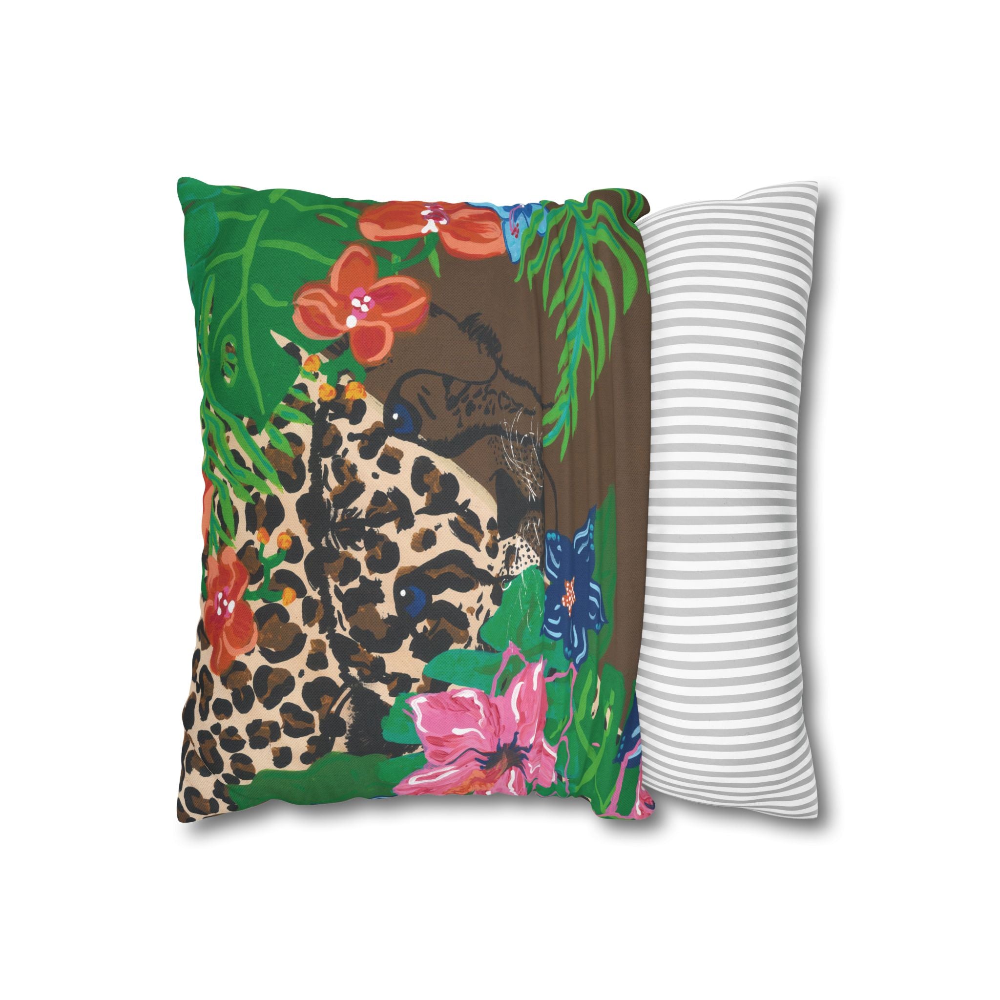 Tropical Cheetah Decorative Pillowcase — Floral Jungle Throw Pillow Cover