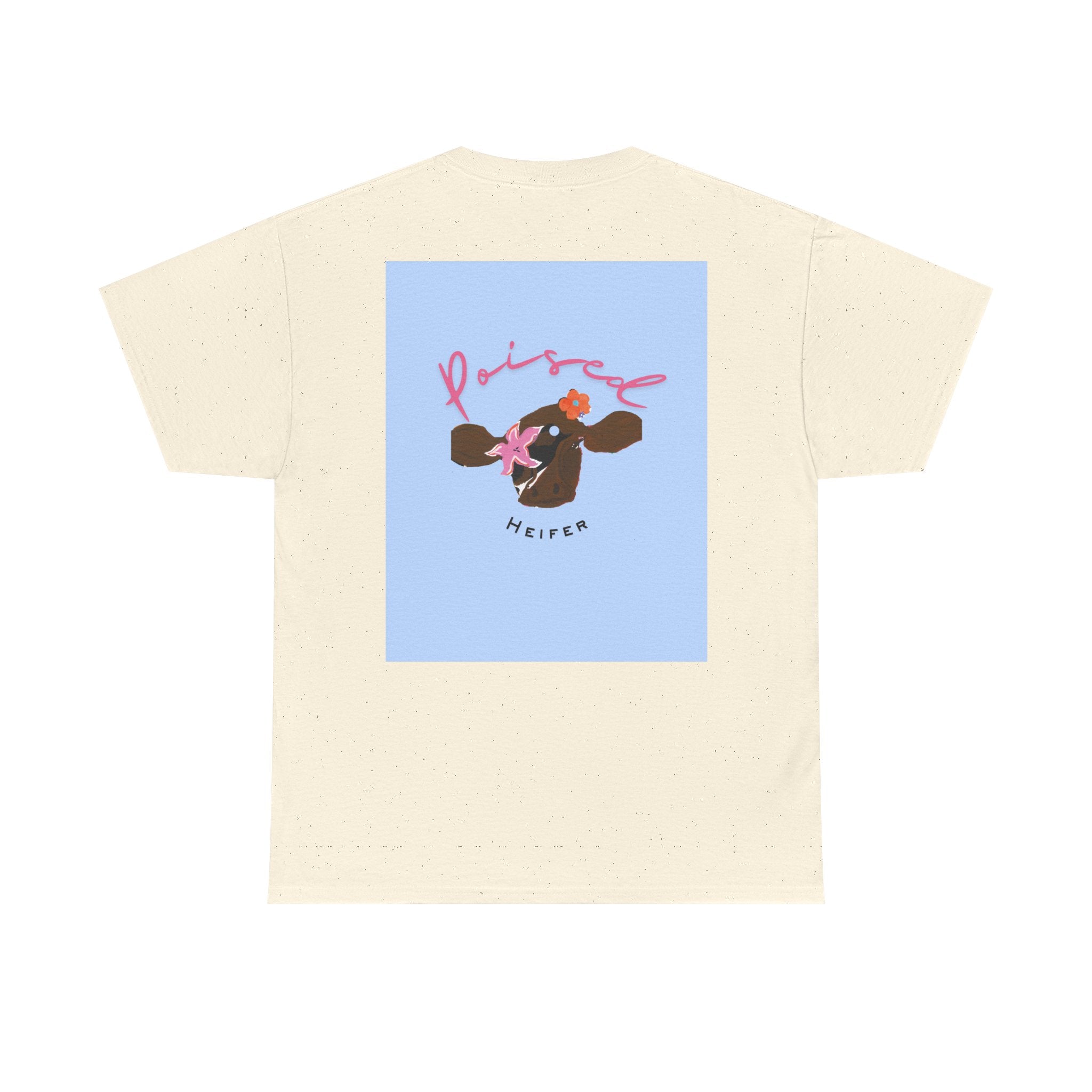 Cow Print Graphic Tee — "Poised Heifer" Cute Pastel Cow Back Print