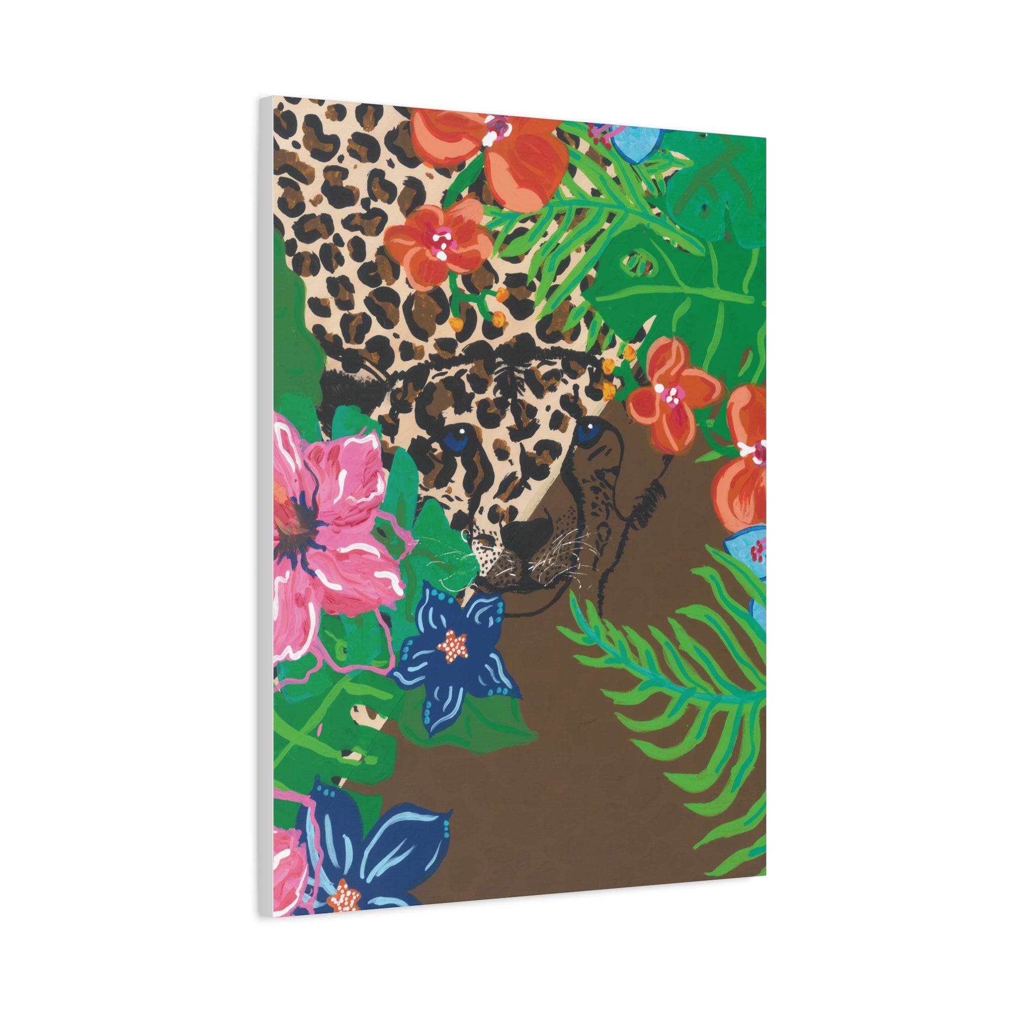 Tropical Cheetah Canvas Wall Art — Floral Jungle Stretched Matte Print