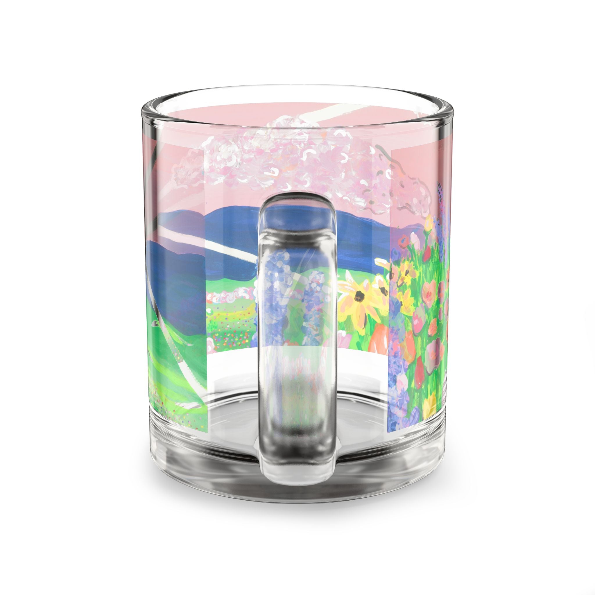 Glass Mug — Pastel Sunset Floral Landscape 10oz