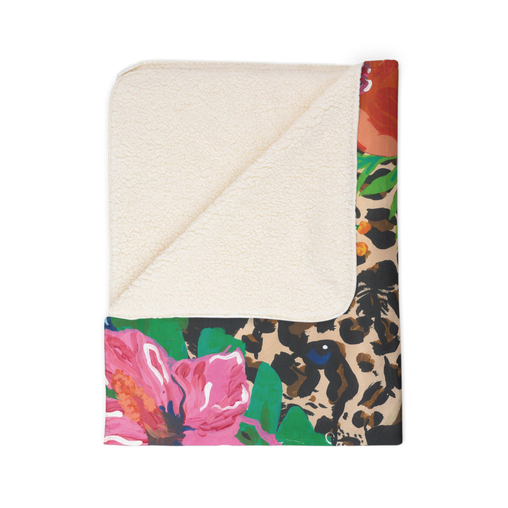 Tropical Cheetah Fleece Sherpa Blanket — Floral Jungle Cozy Throw