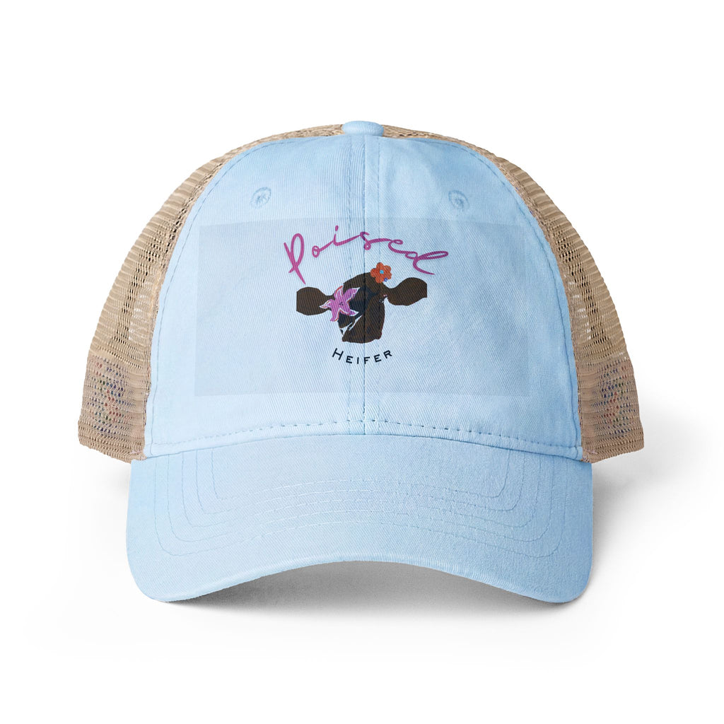 Women's Washed Mesh-Back Cap, Cow Logo, Poised Heifer