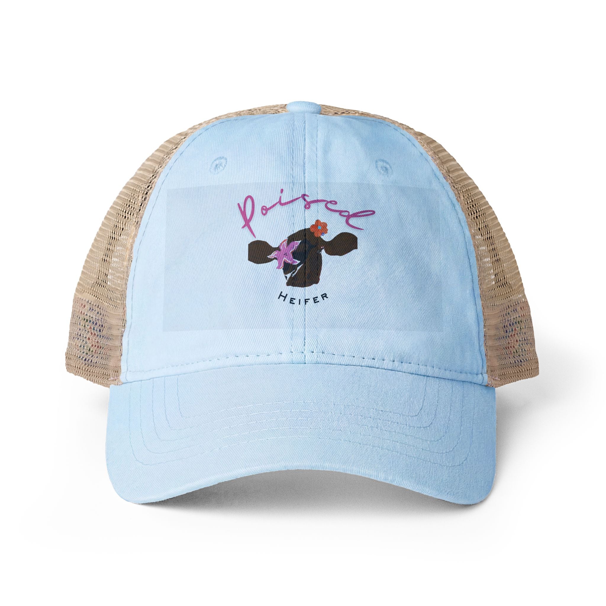 Women's Washed Mesh-Back Cap, Cow Logo, Poised Heifer