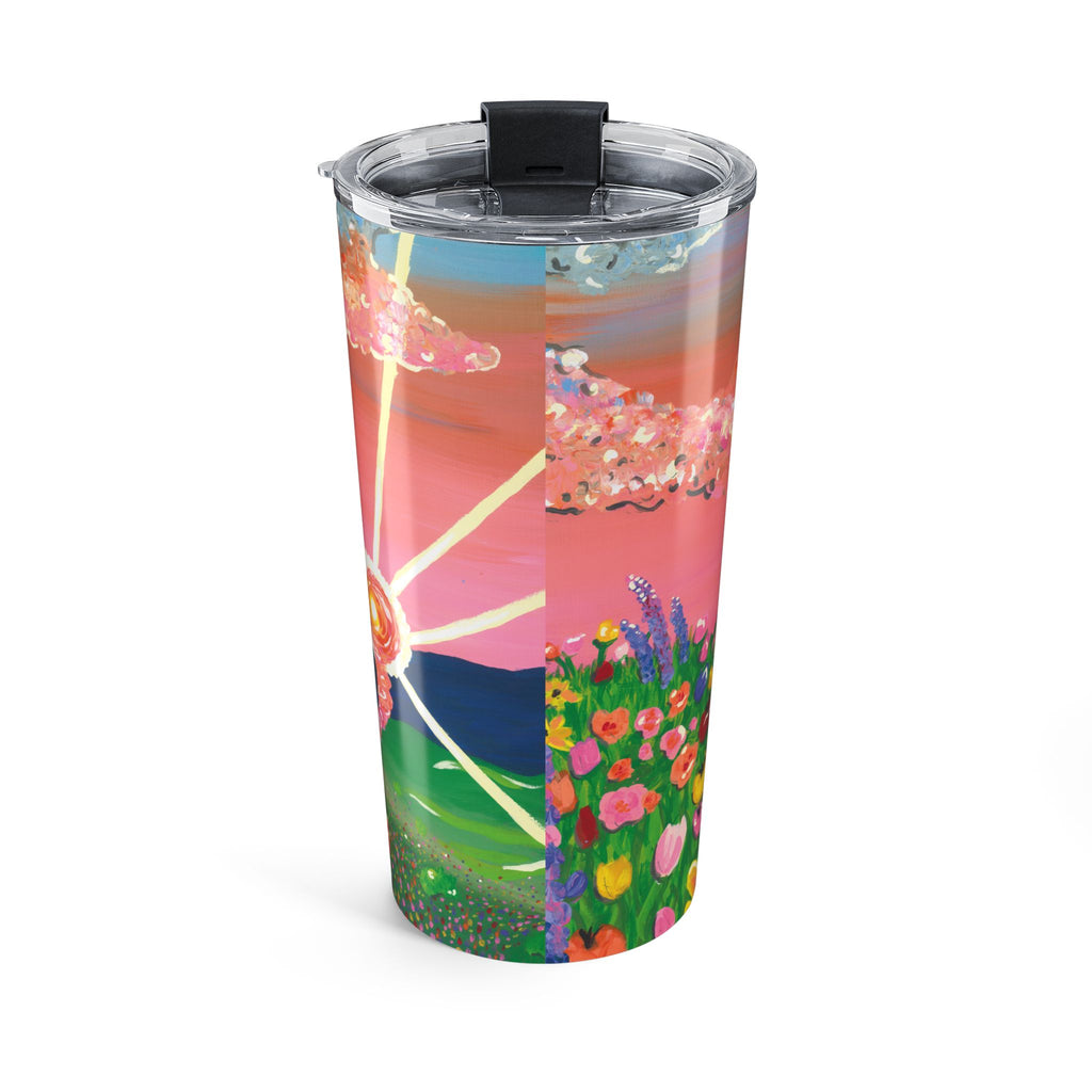 20oz Floral Sunset Tumbler – Colorful Field & Pink Sky Insulated Travel Cup