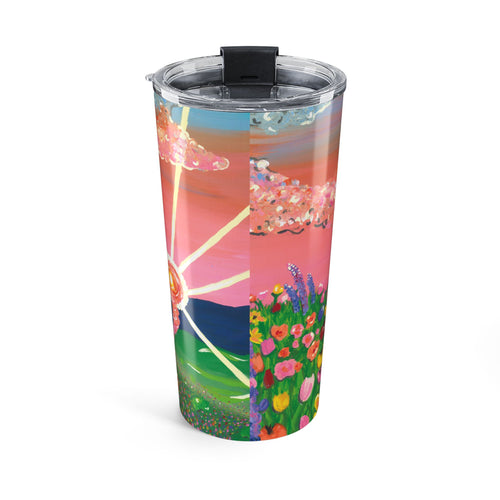 20oz Floral Sunset Tumbler – Colorful Field & Pink Sky Insulated Travel Cup