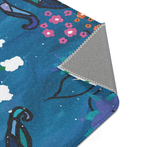 Blue Floral Area Rug – Vibrant Botanical Accent Rug for Living Room & Bedroom