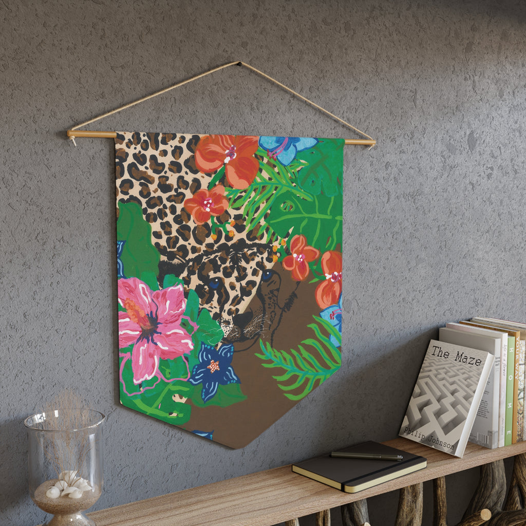 Leopard Floral Pennant Wall Flag — Tropical Jungle Home Décor