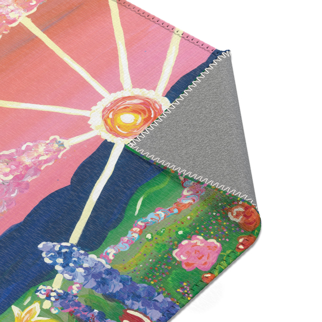 Floral Sunset Area Rug — Pink Lavender Garden Accent