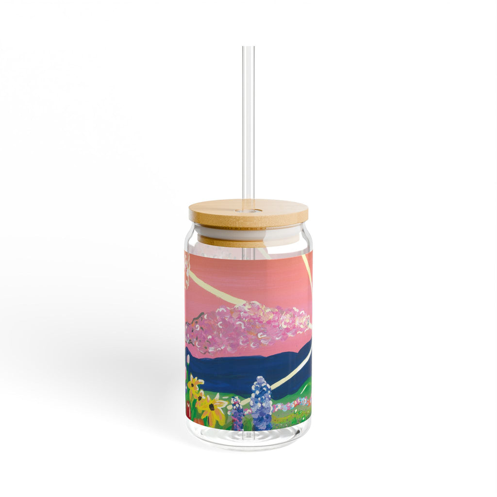 Floral Sunset Sipper Glass – 16oz Reusable Straw Tumbler