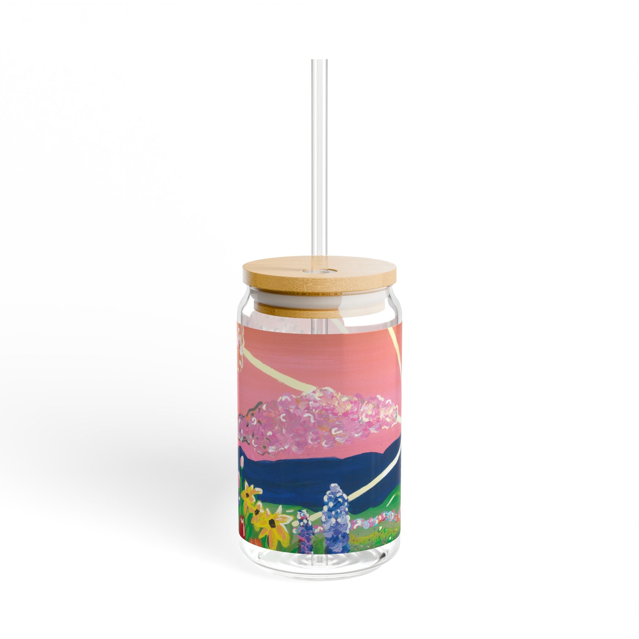 Floral Sunset Sipper Glass – 16oz Reusable Straw Tumbler