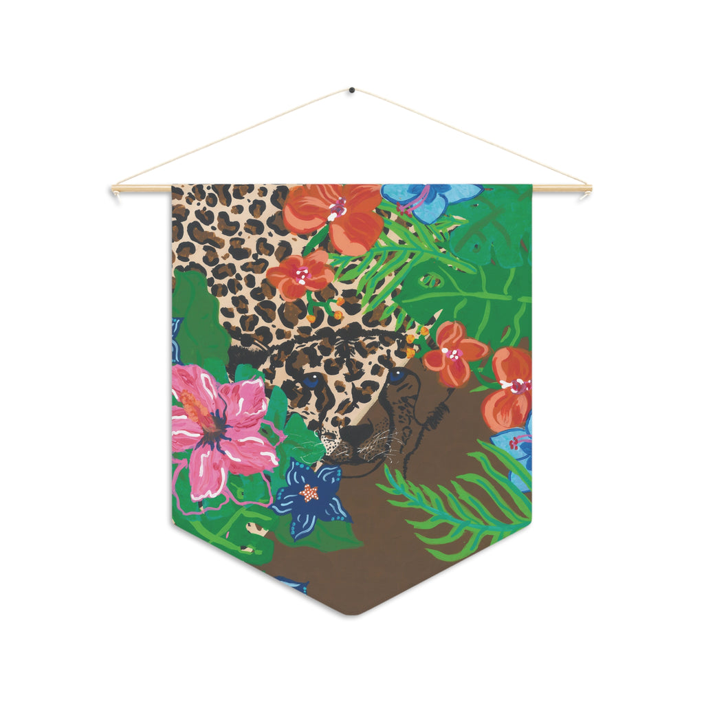 Leopard Floral Pennant Wall Flag — Tropical Jungle Home Décor