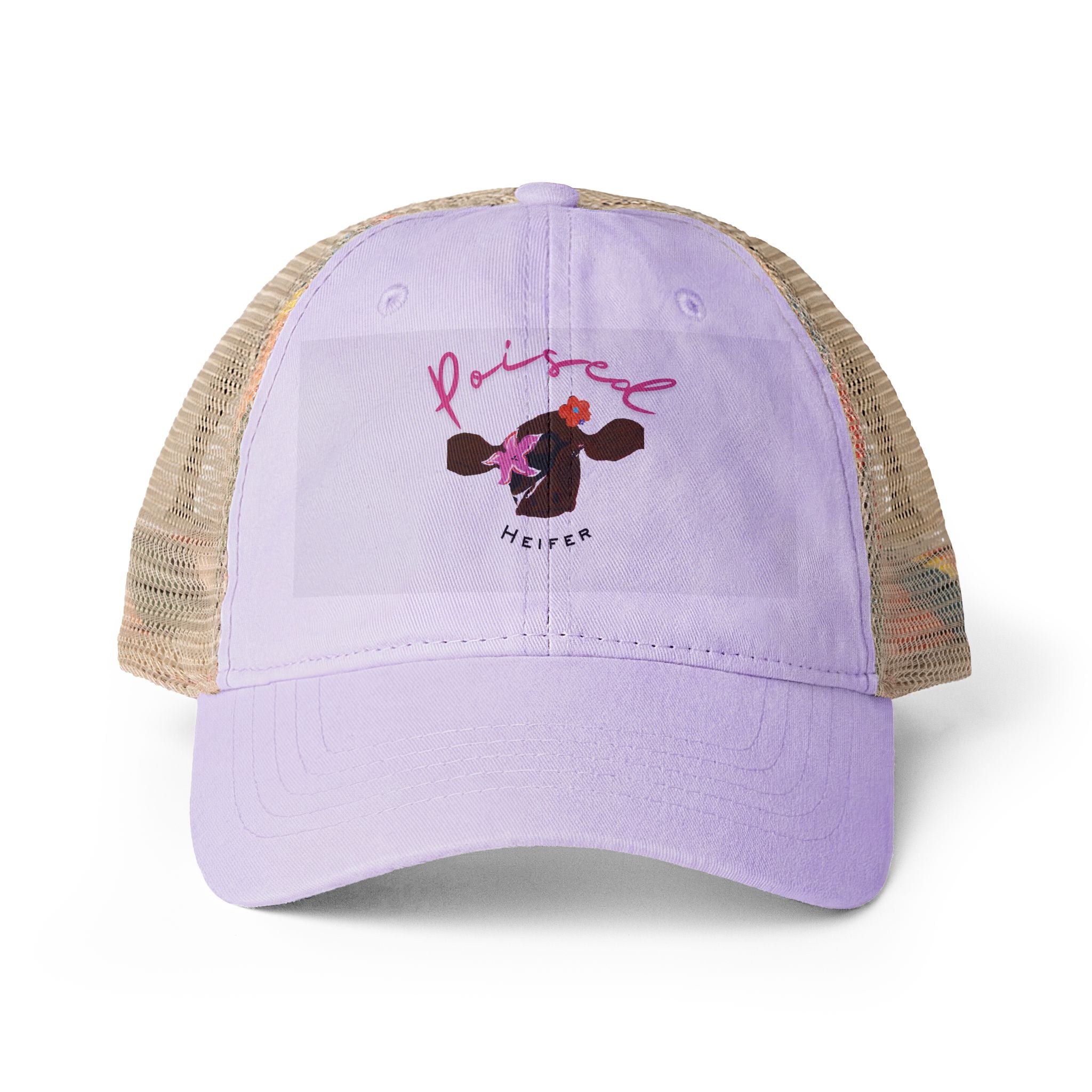 Women's Washed Mesh-Back Cap, Cow Logo, Poised Heifer