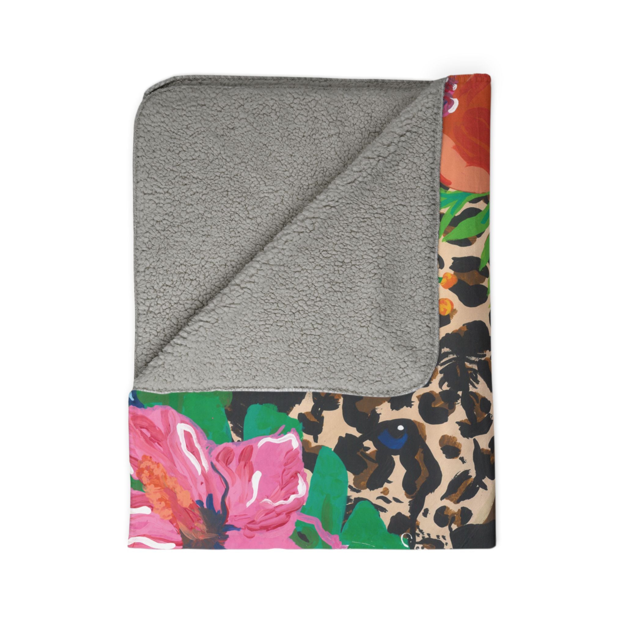 Tropical Cheetah Fleece Sherpa Blanket — Floral Jungle Cozy Throw