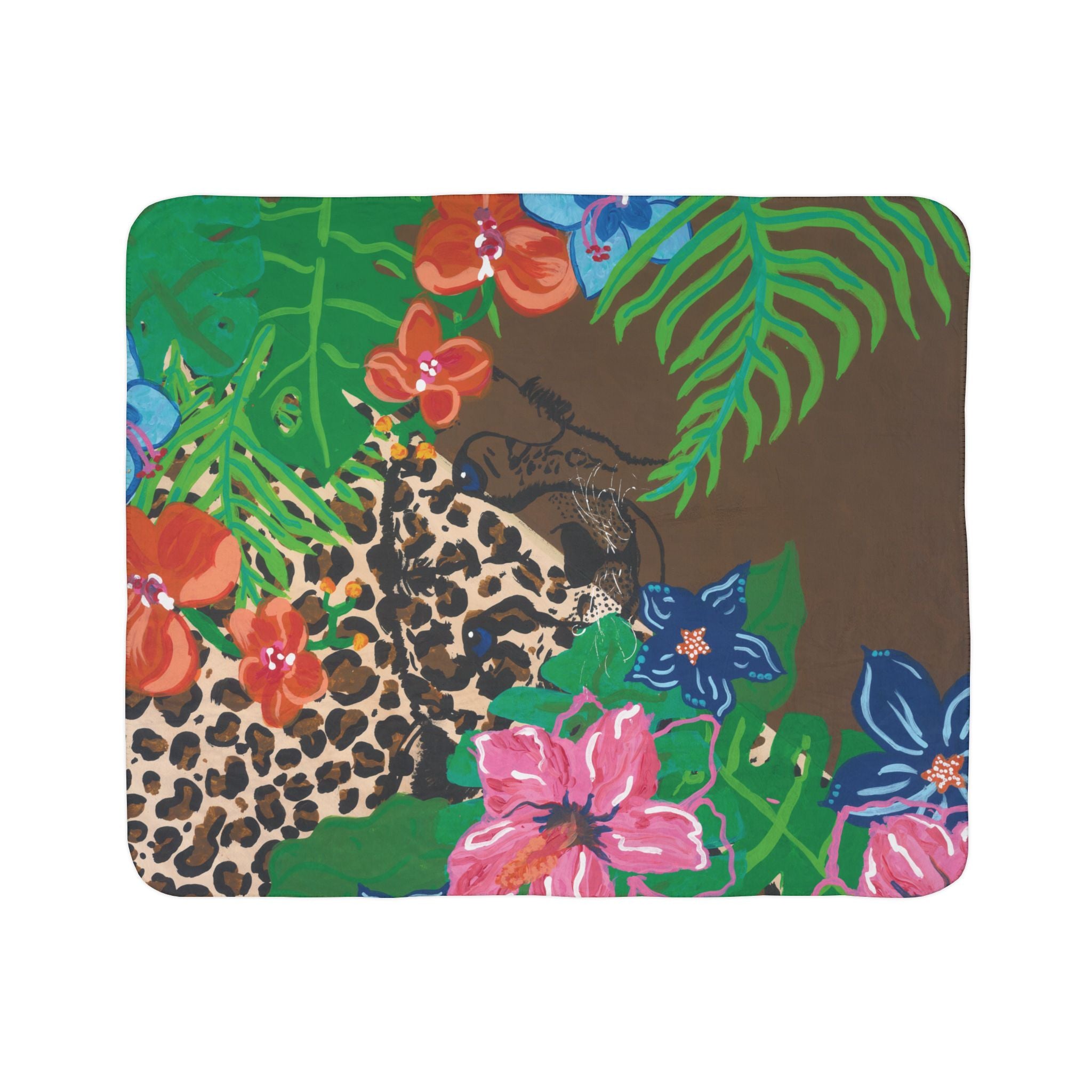 Tropical Cheetah Fleece Sherpa Blanket — Floral Jungle Cozy Throw