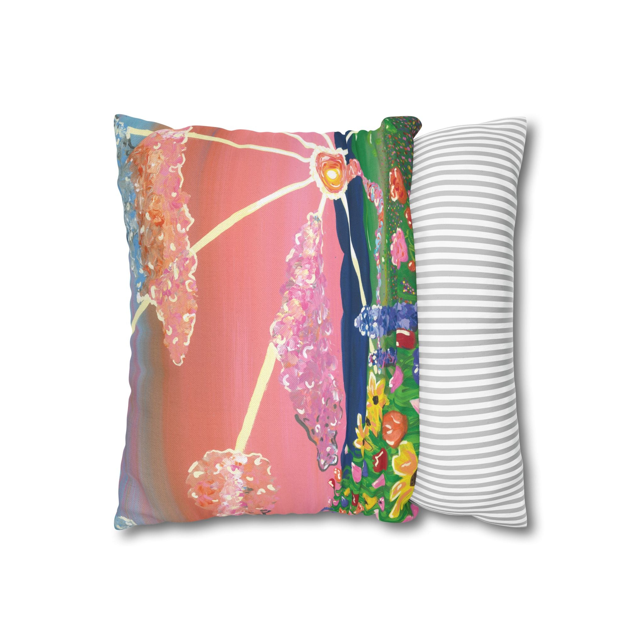 Floral Sunset Decorative Pillowcase — Pink Garden Sunburst Square Throw