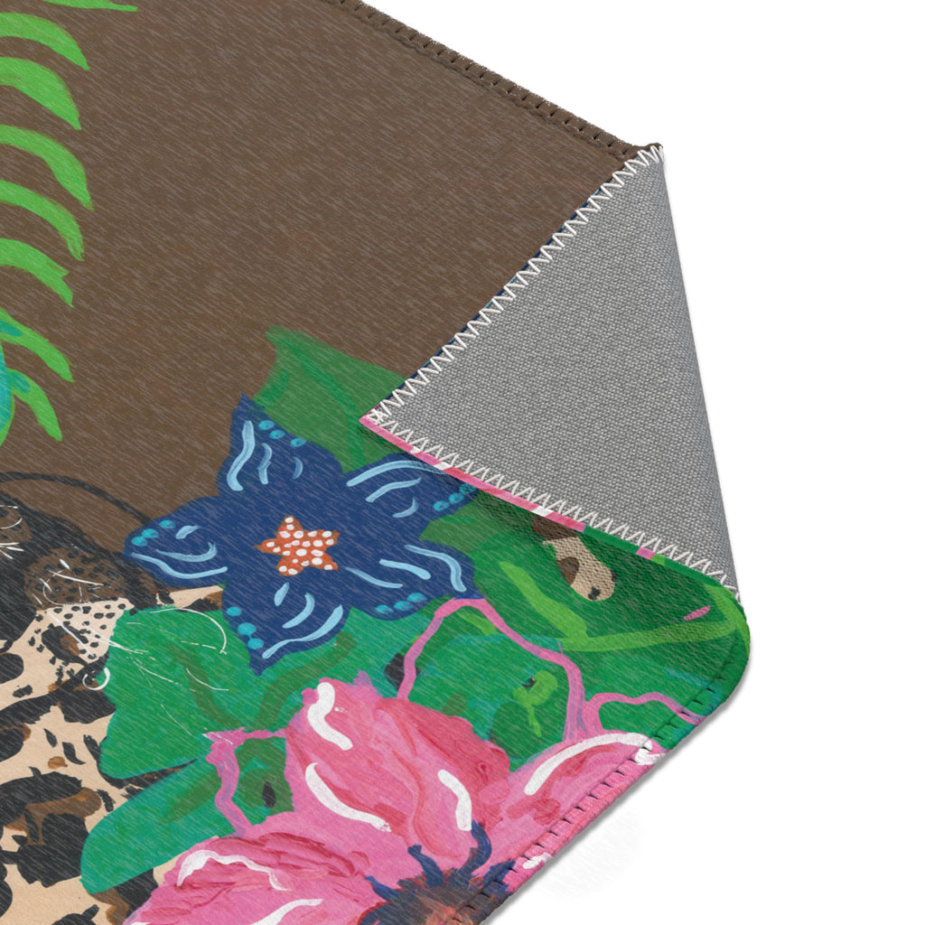 Tropical Cheetah Floral Area Rug — Vibrant Jungle Print Accent Rug