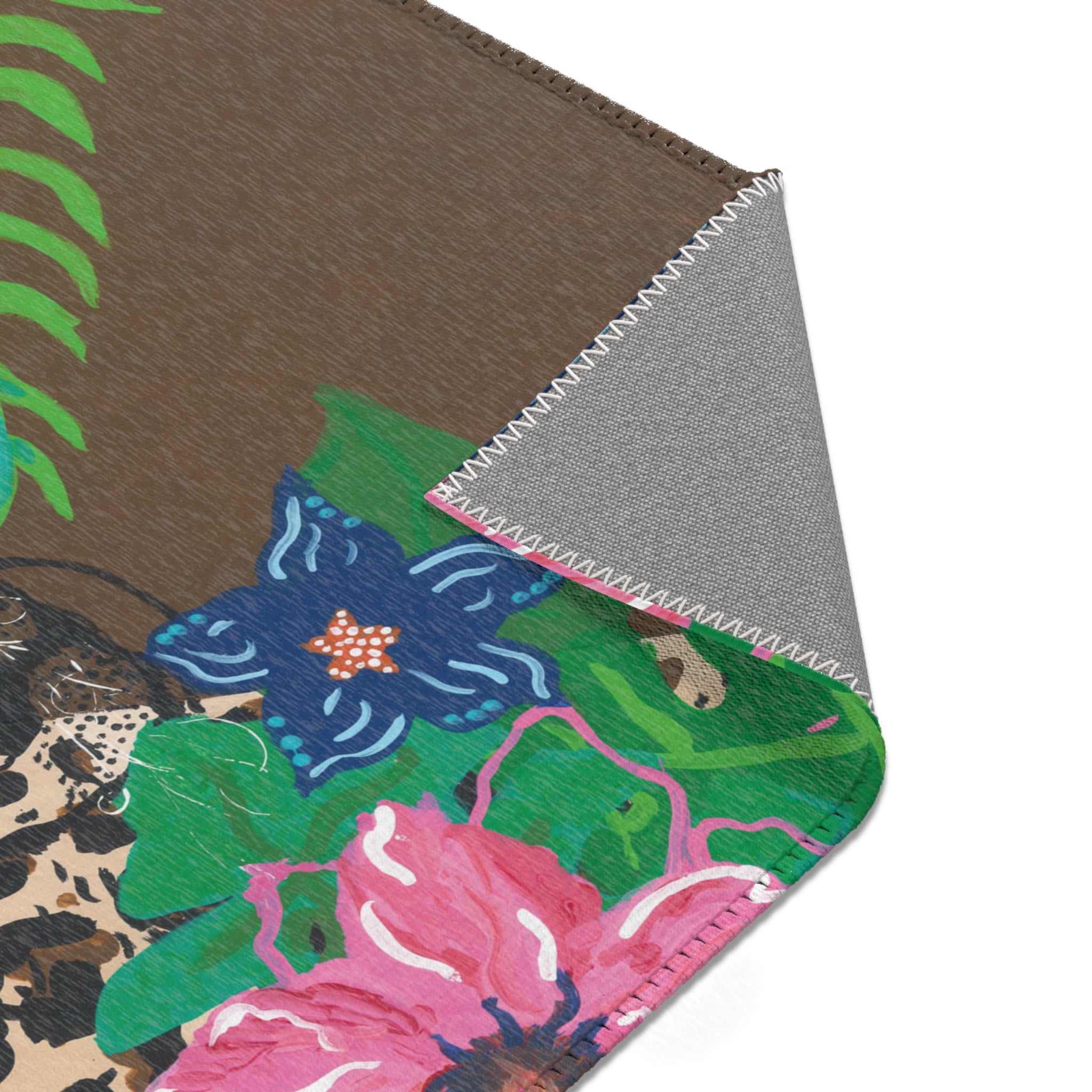 Tropical Cheetah Floral Area Rug — Vibrant Jungle Print Accent Rug
