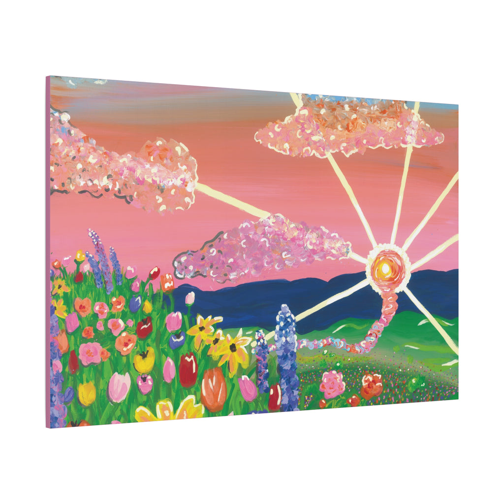Floral Sunset Canvas Wall Art — Colorful Meadow & Sparkling Sun