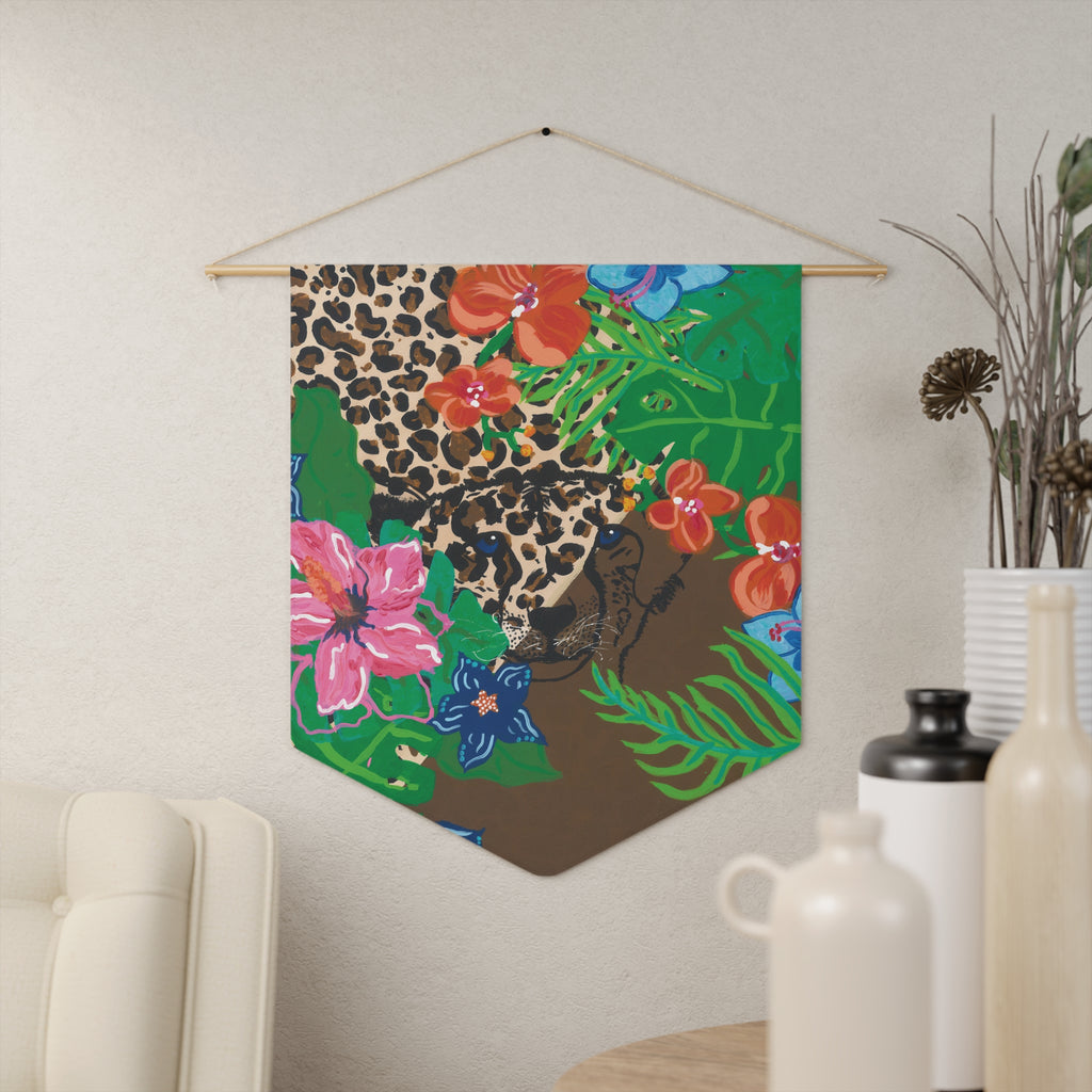Leopard Floral Pennant Wall Flag — Tropical Jungle Home Décor