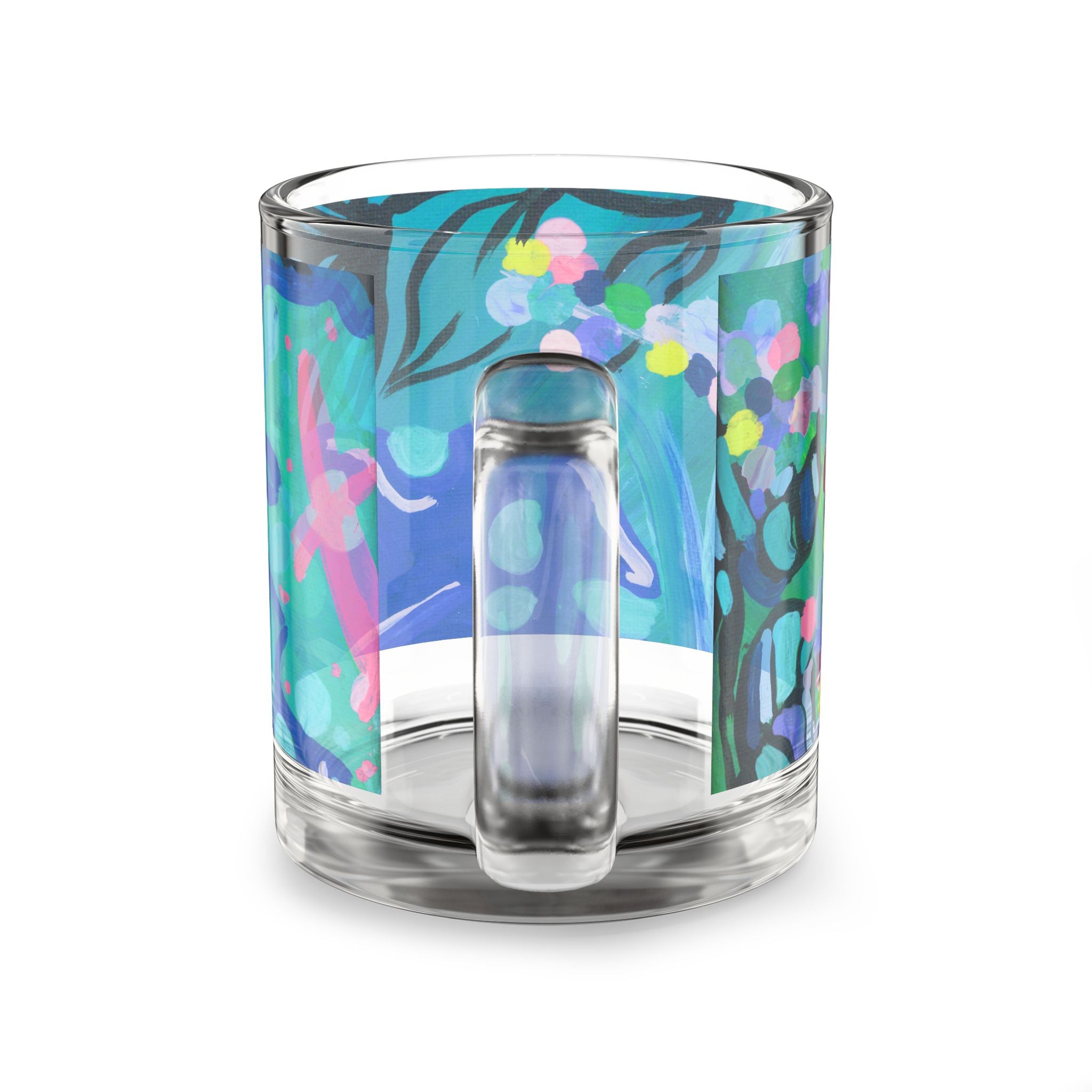 Blue Abstract Art Glass Mug — 10oz Ocean-Inspired Coffee Cup