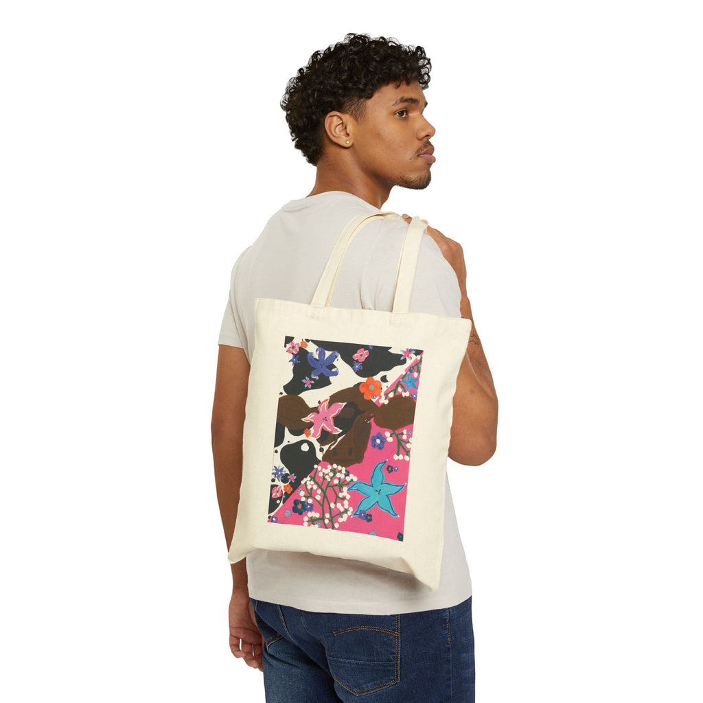 Canvas Tote Bag — Floral Cow Graphic Eco Shopper