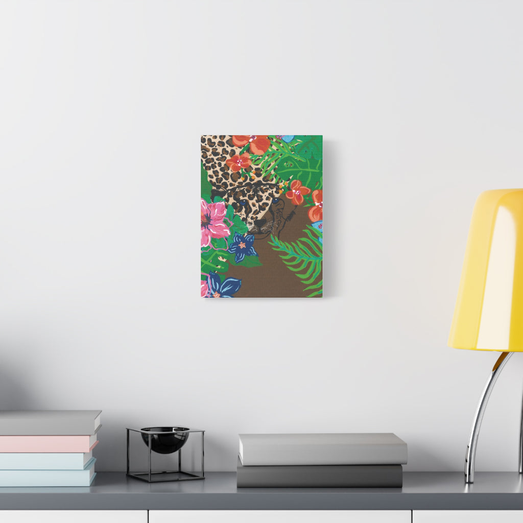 Tropical Cheetah Canvas Wall Art — Floral Jungle Stretched Matte Print