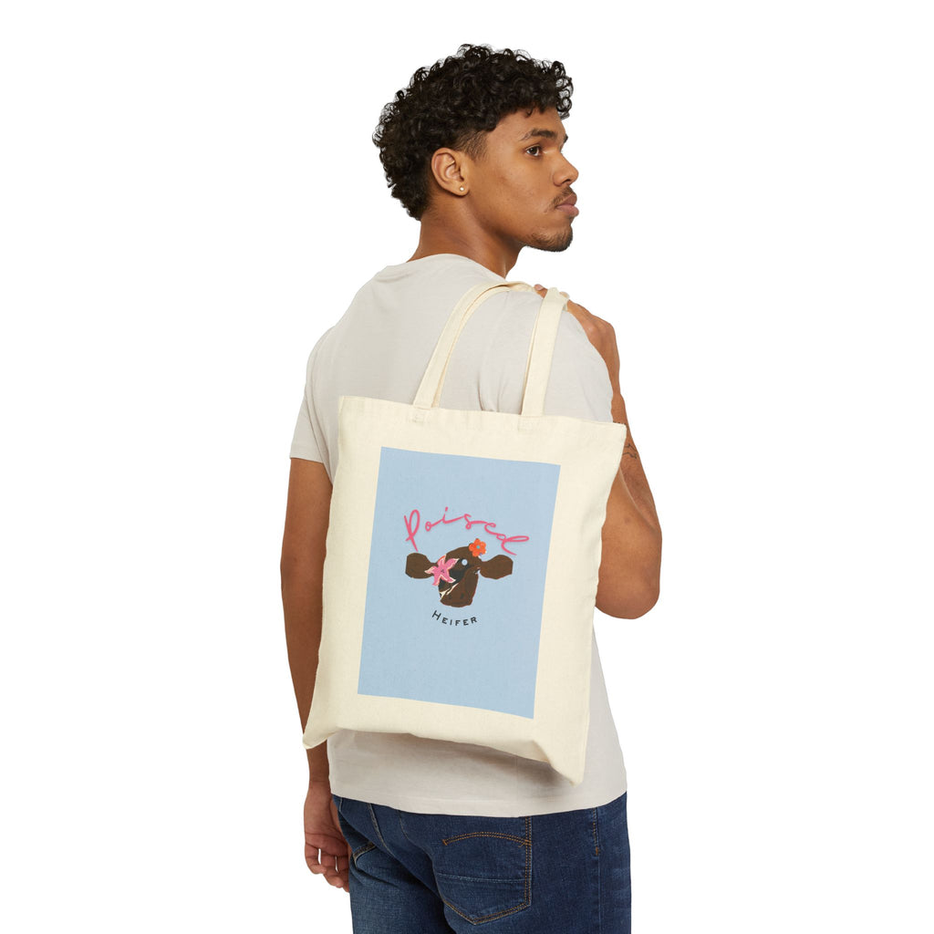 Canvas Tote Bag — Floral Cow Graphic Eco Shopper