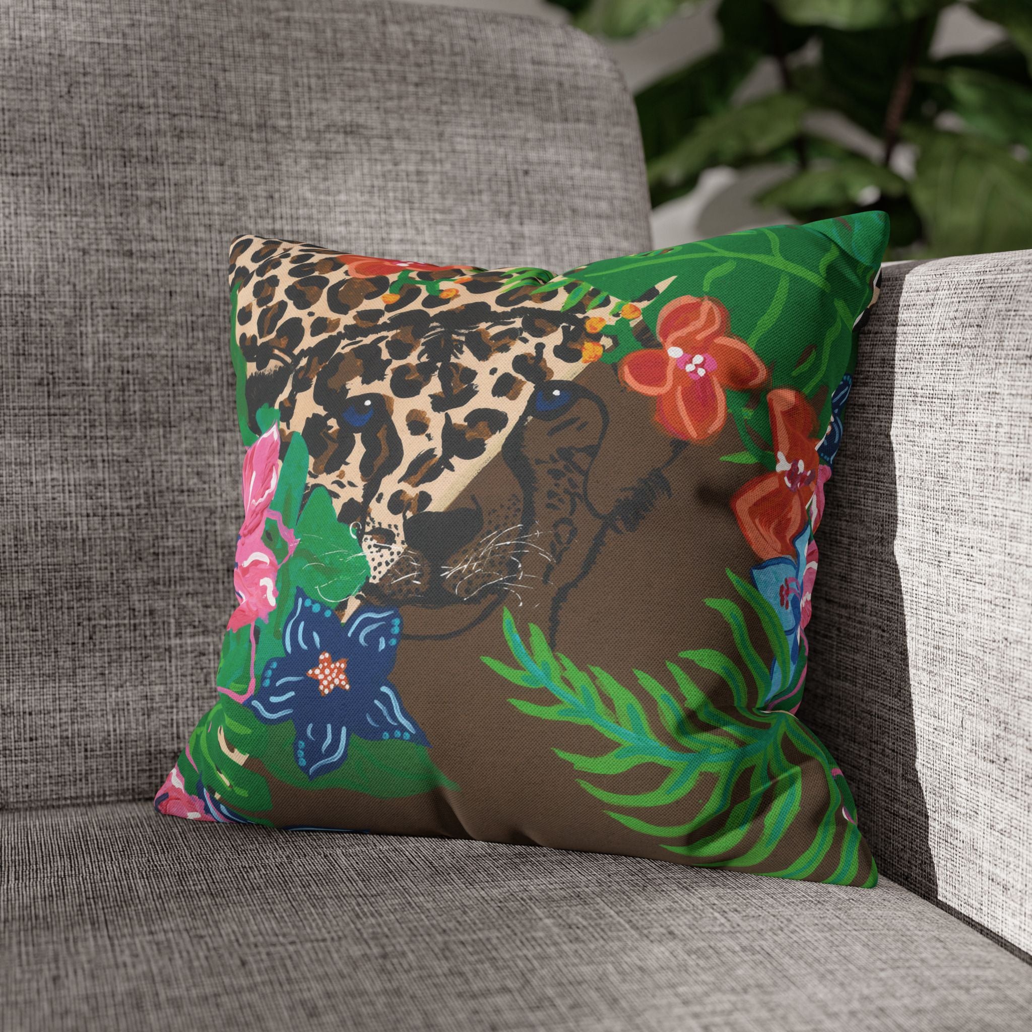Tropical Cheetah Decorative Pillowcase — Floral Jungle Throw Pillow Cover