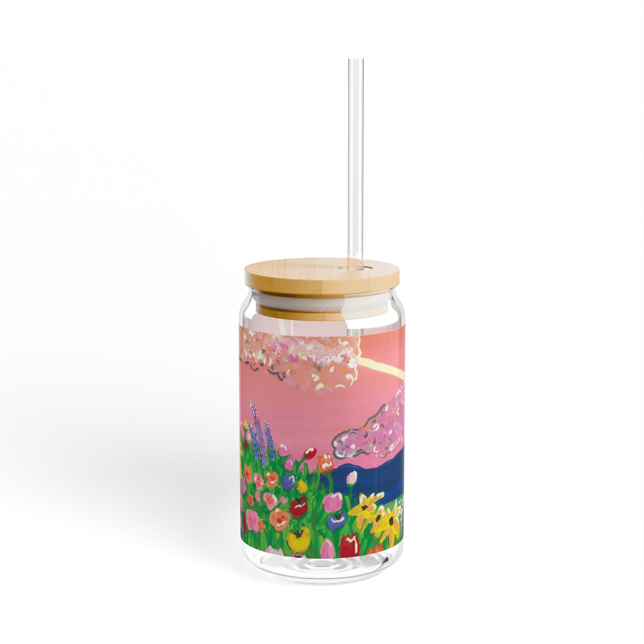 Floral Sunset Sipper Glass – 16oz Reusable Straw Tumbler
