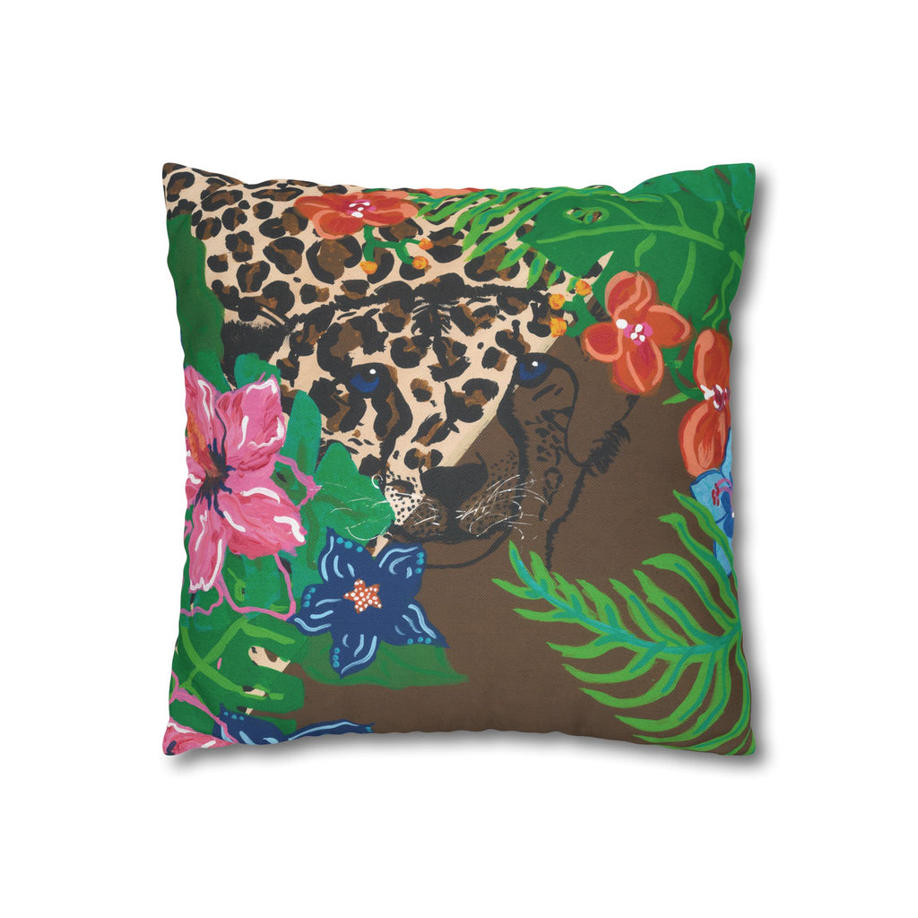 Tropical Cheetah Decorative Pillowcase — Floral Jungle Throw Pillow Cover