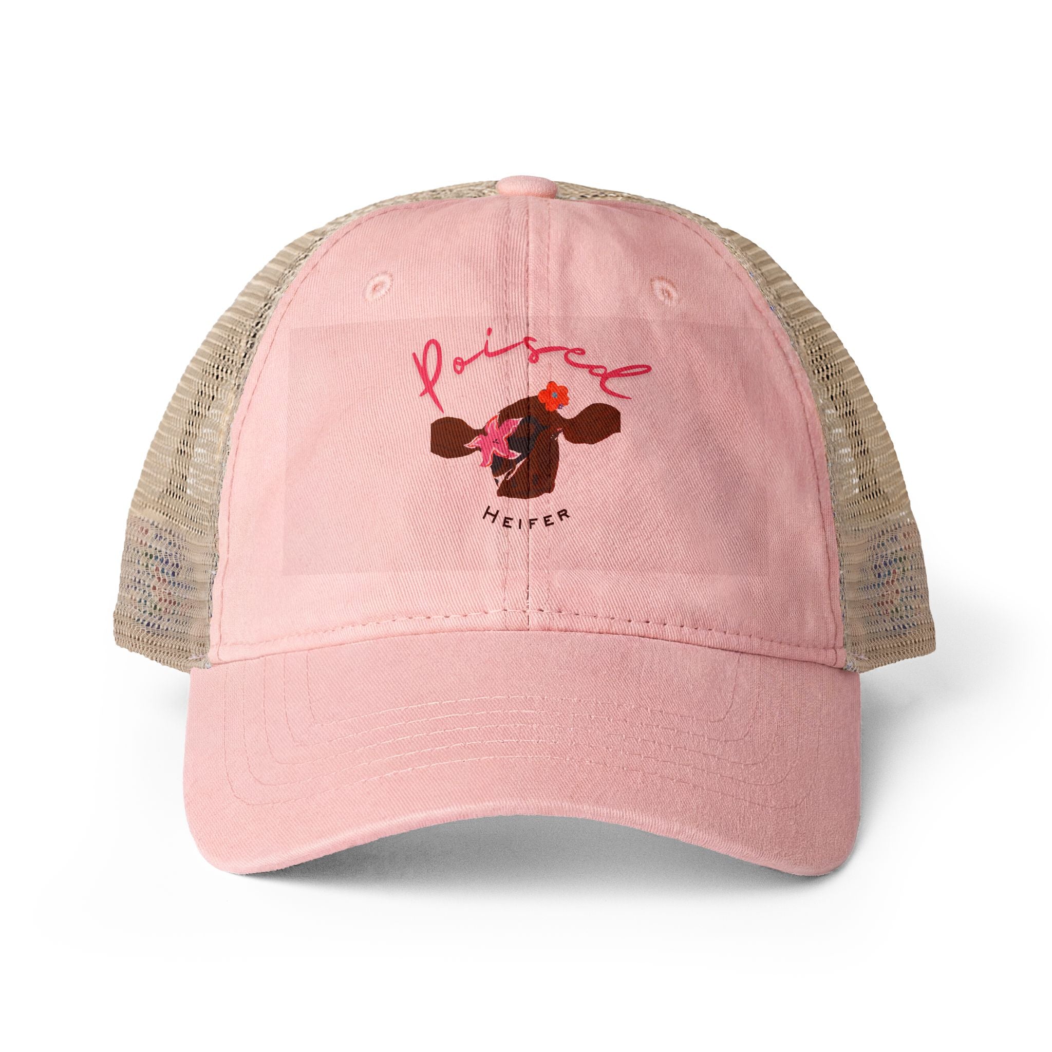 Women's Washed Mesh-Back Cap, Cow Logo, Poised Heifer