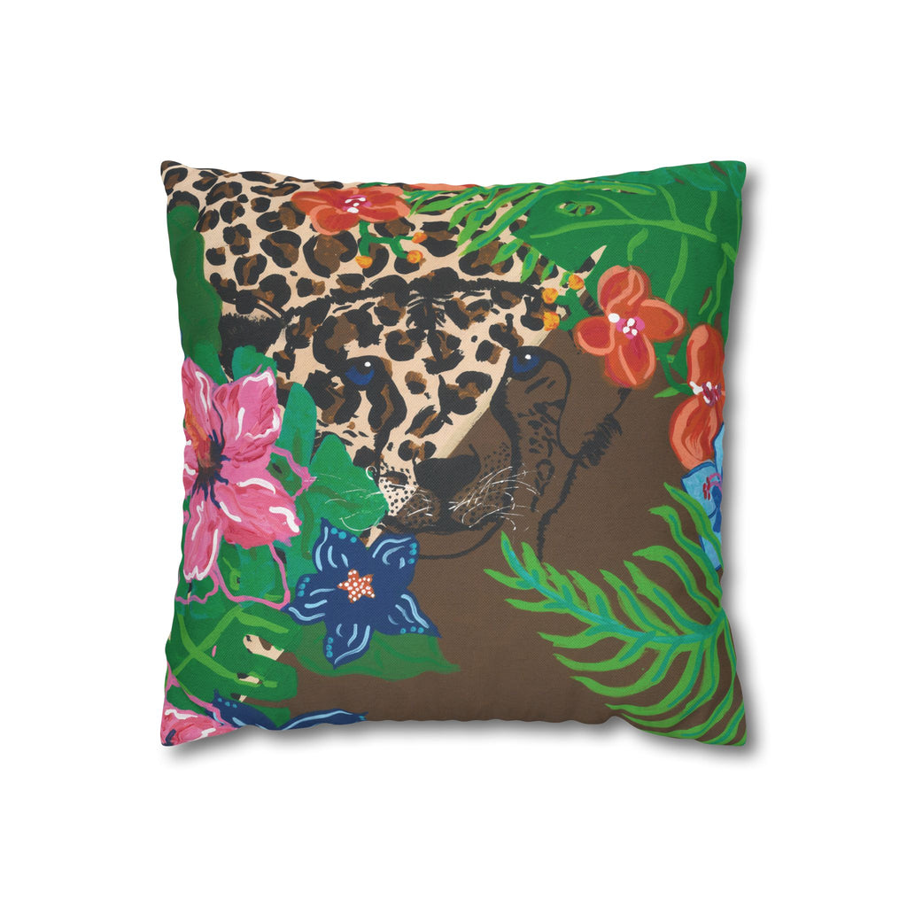 Tropical Cheetah Decorative Pillowcase — Floral Jungle Throw Pillow Cover