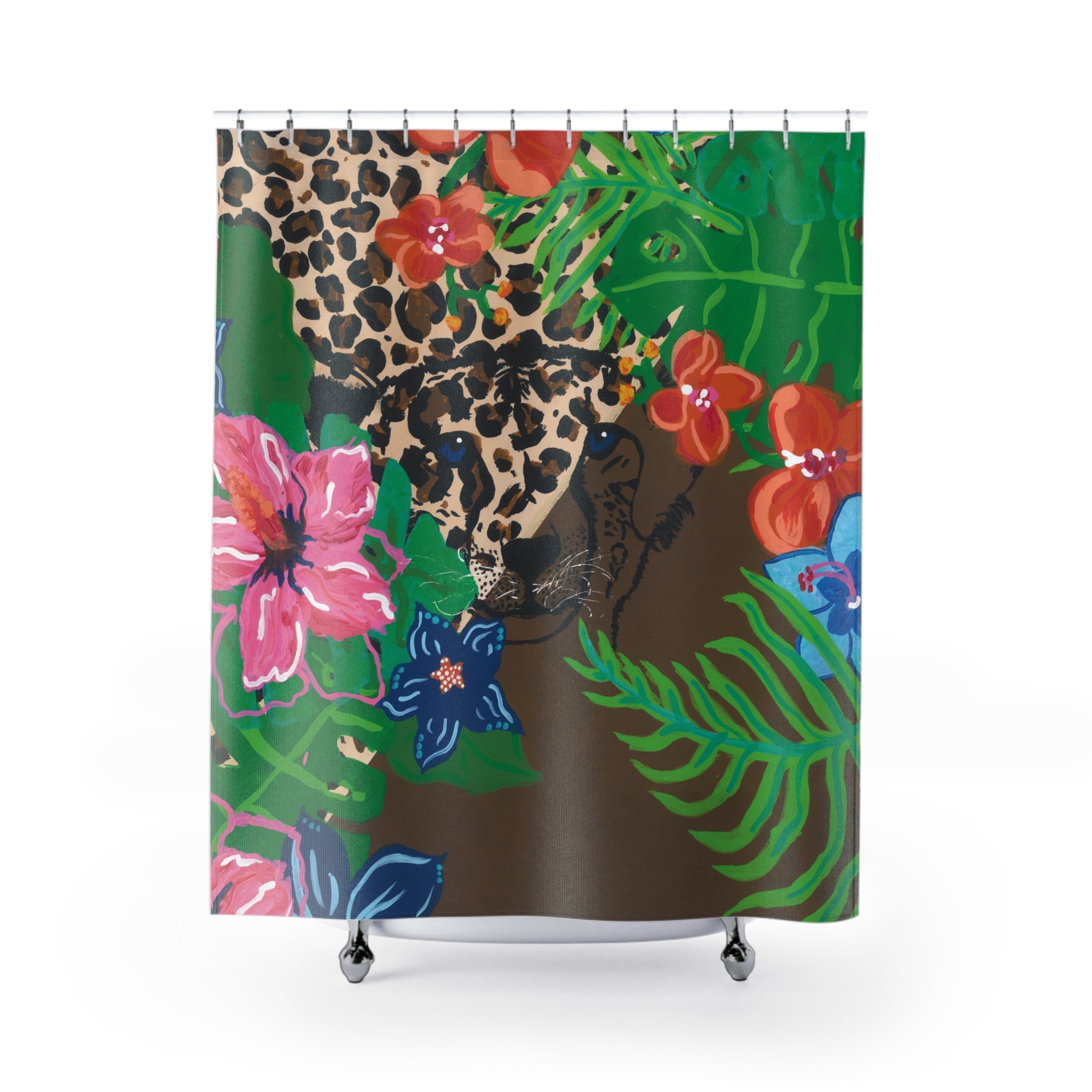 Tropical Cheetah Floral Shower Curtain