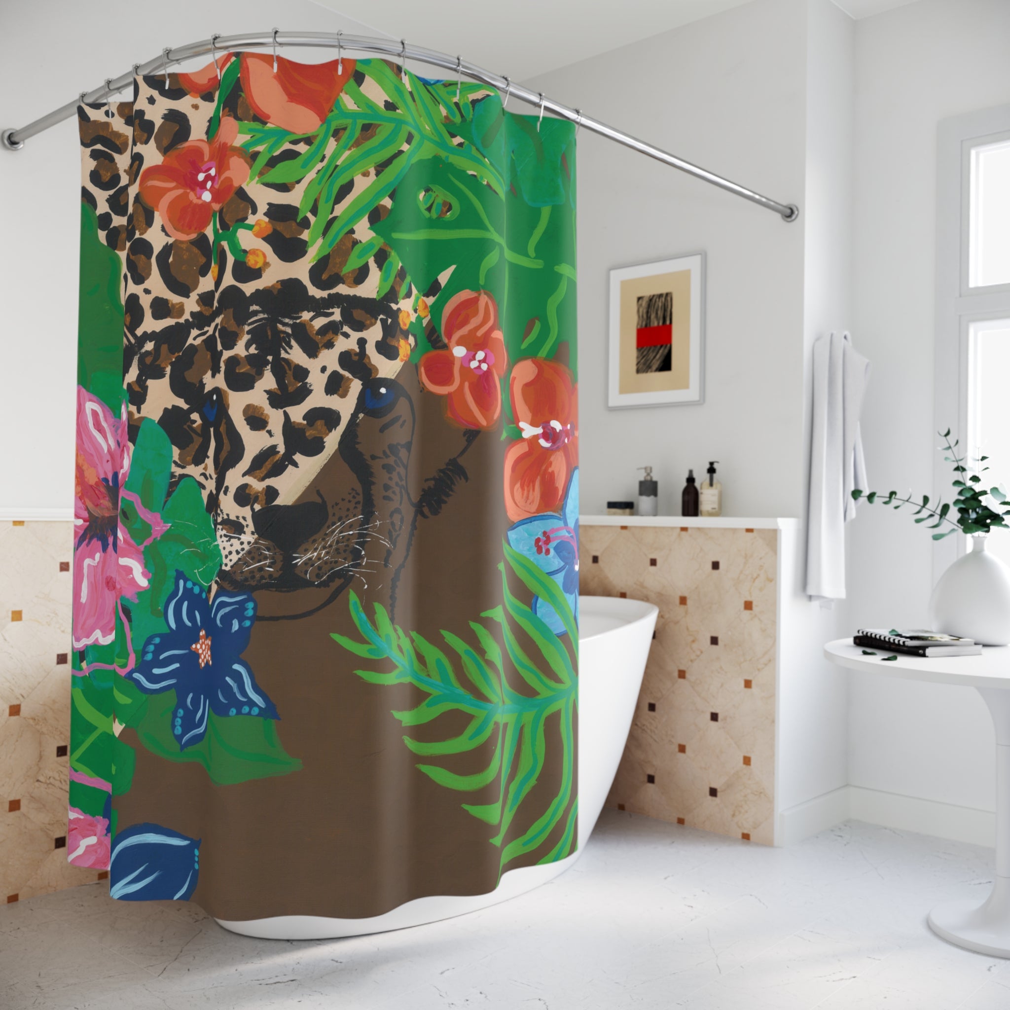 Tropical Cheetah Floral Shower Curtain