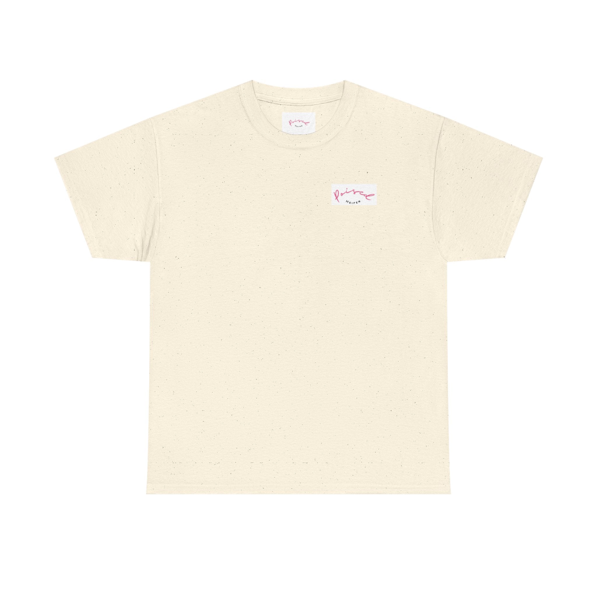 Cow Print Graphic Tee — "Poised Heifer" Cute Pastel Cow Back Print