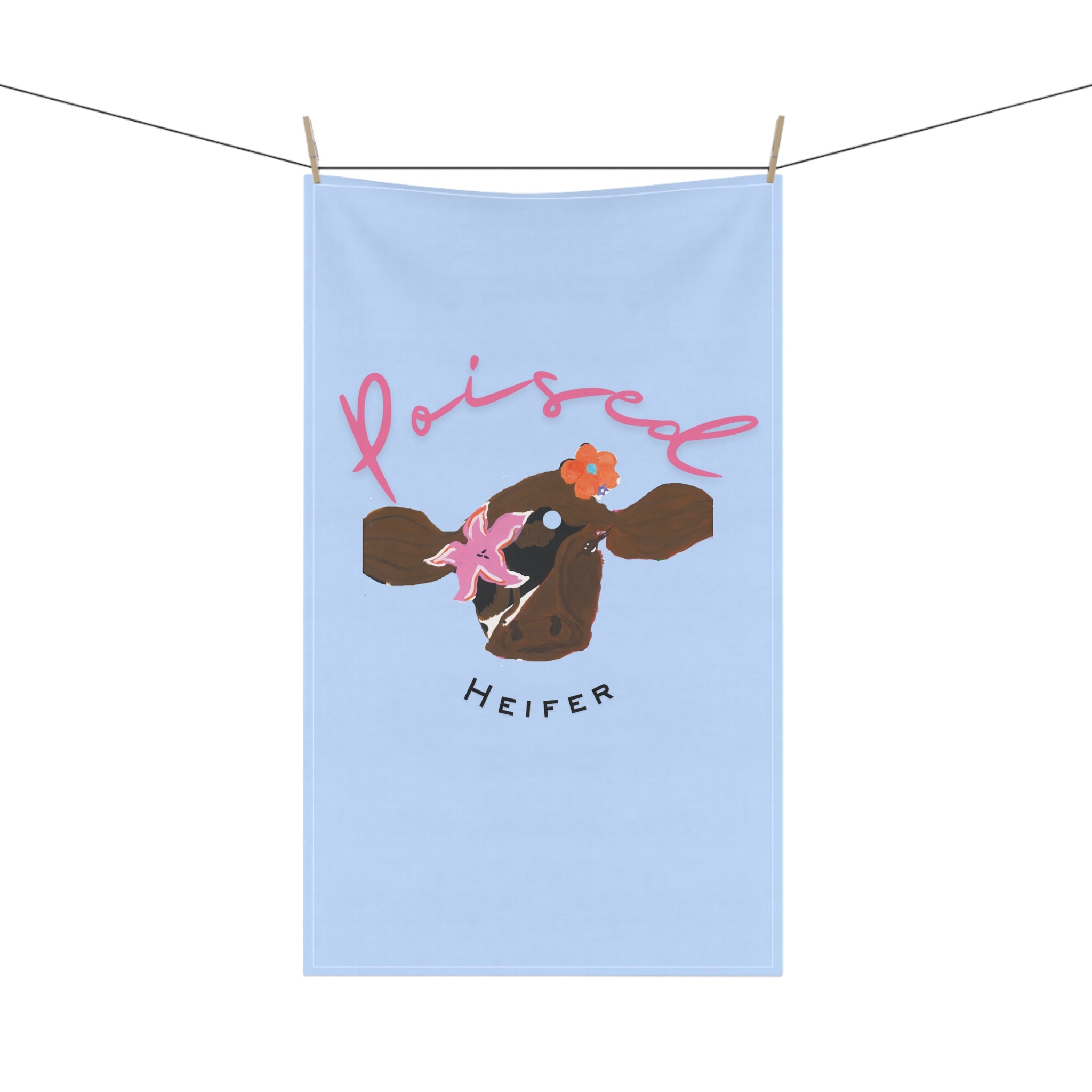 Poised Heifer Cow Tea Towel — Cute Floral Farmhouse Kitchen Towel