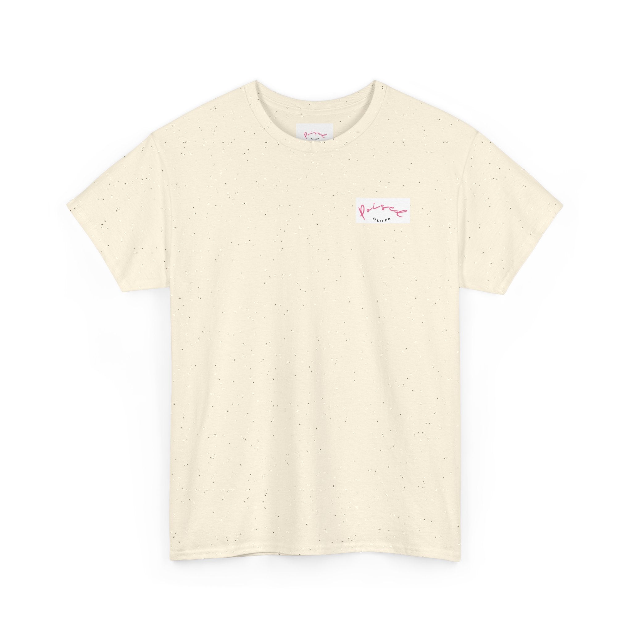 Cow Print Graphic Tee — "Poised Heifer" Cute Pastel Cow Back Print