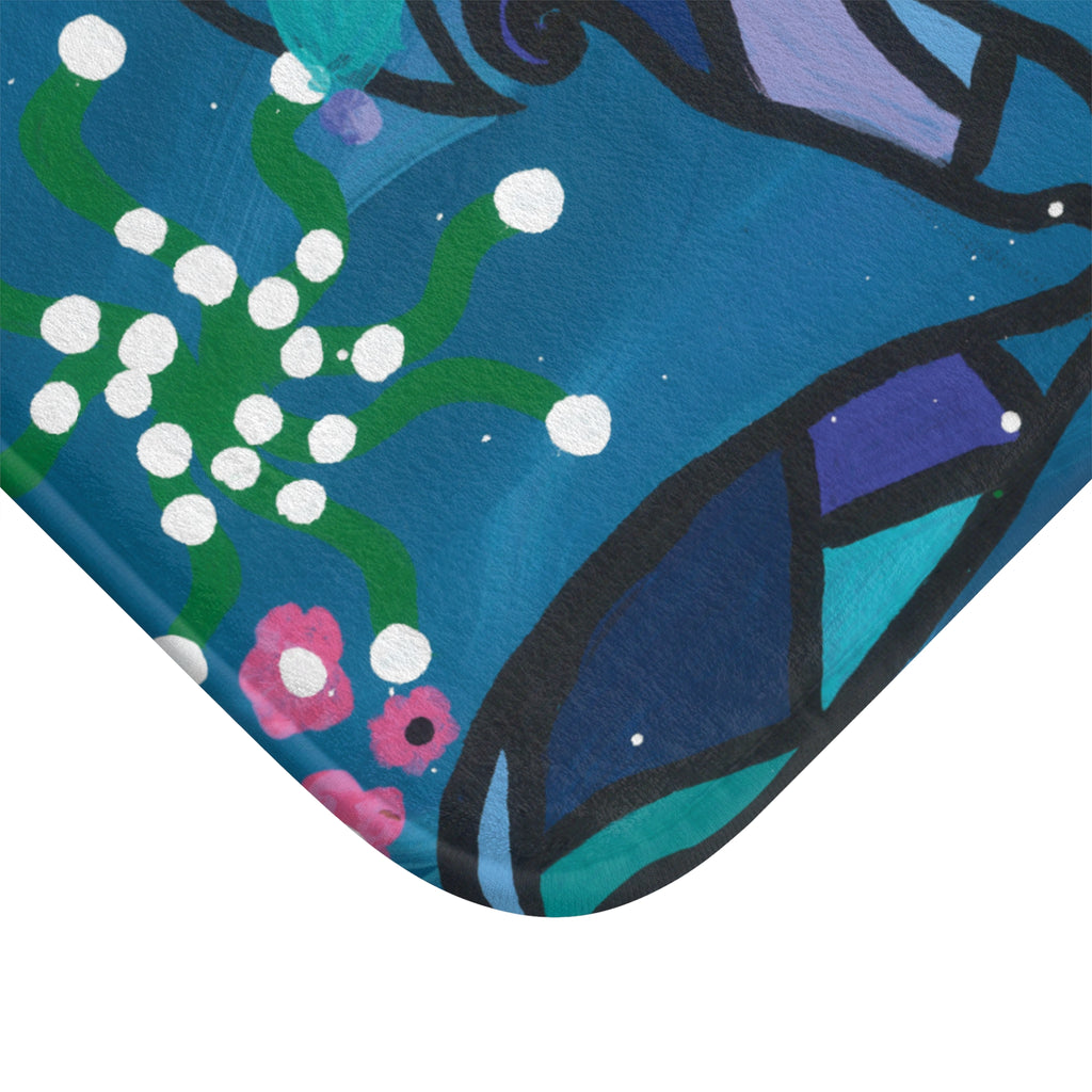 Blue Floral Bath Mat – Vibrant Garden Bathroom Rug
