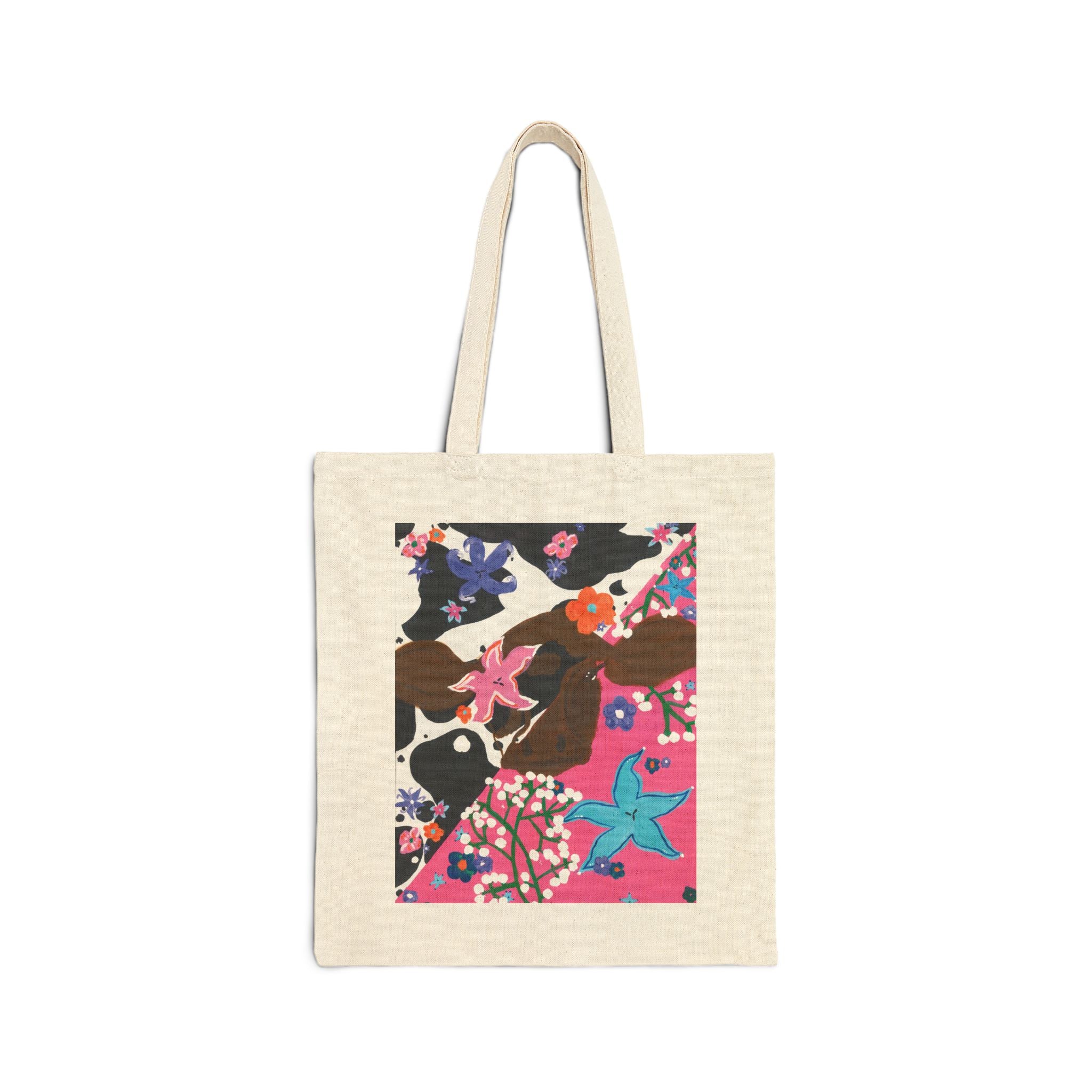 Canvas Tote Bag — Floral Cow Graphic Eco Shopper