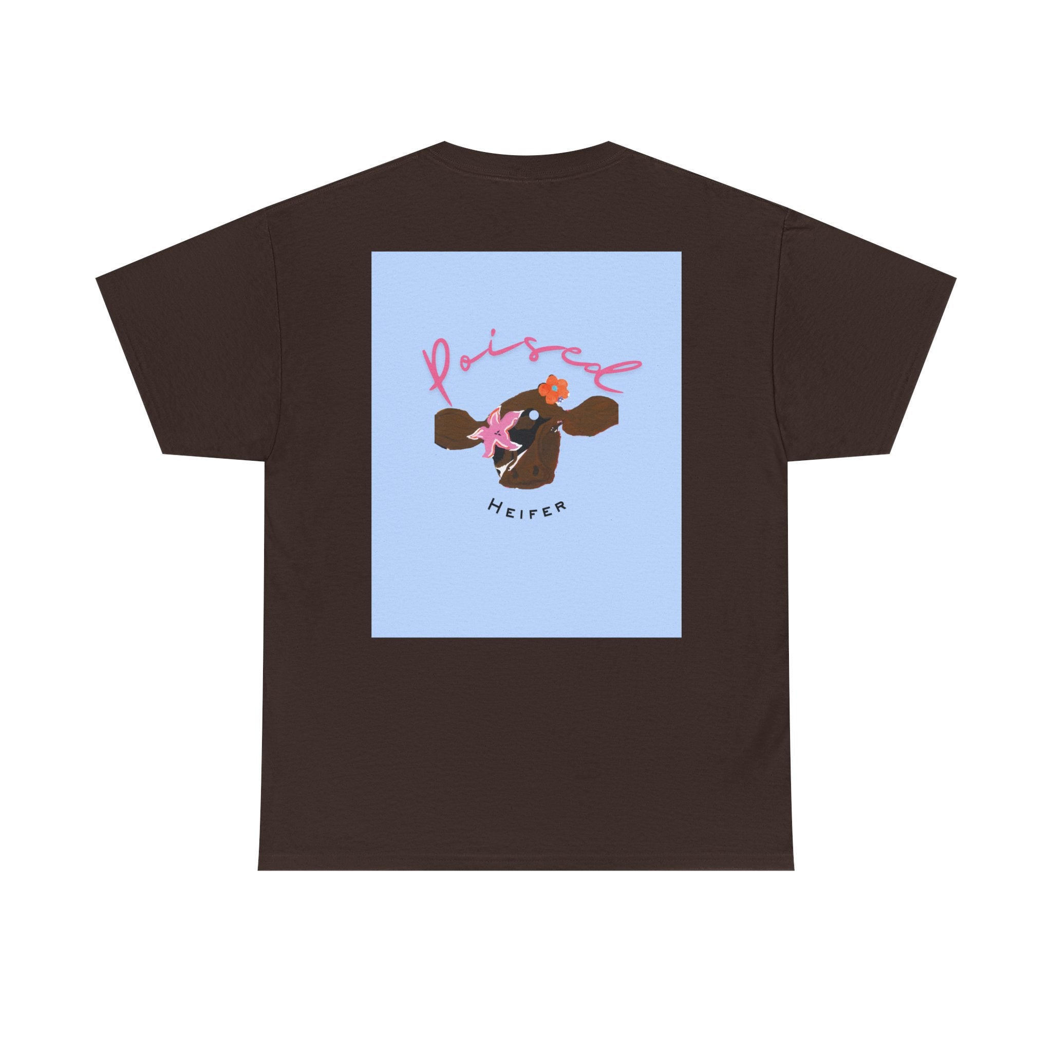 Cow Print Graphic Tee — "Poised Heifer" Cute Pastel Cow Back Print