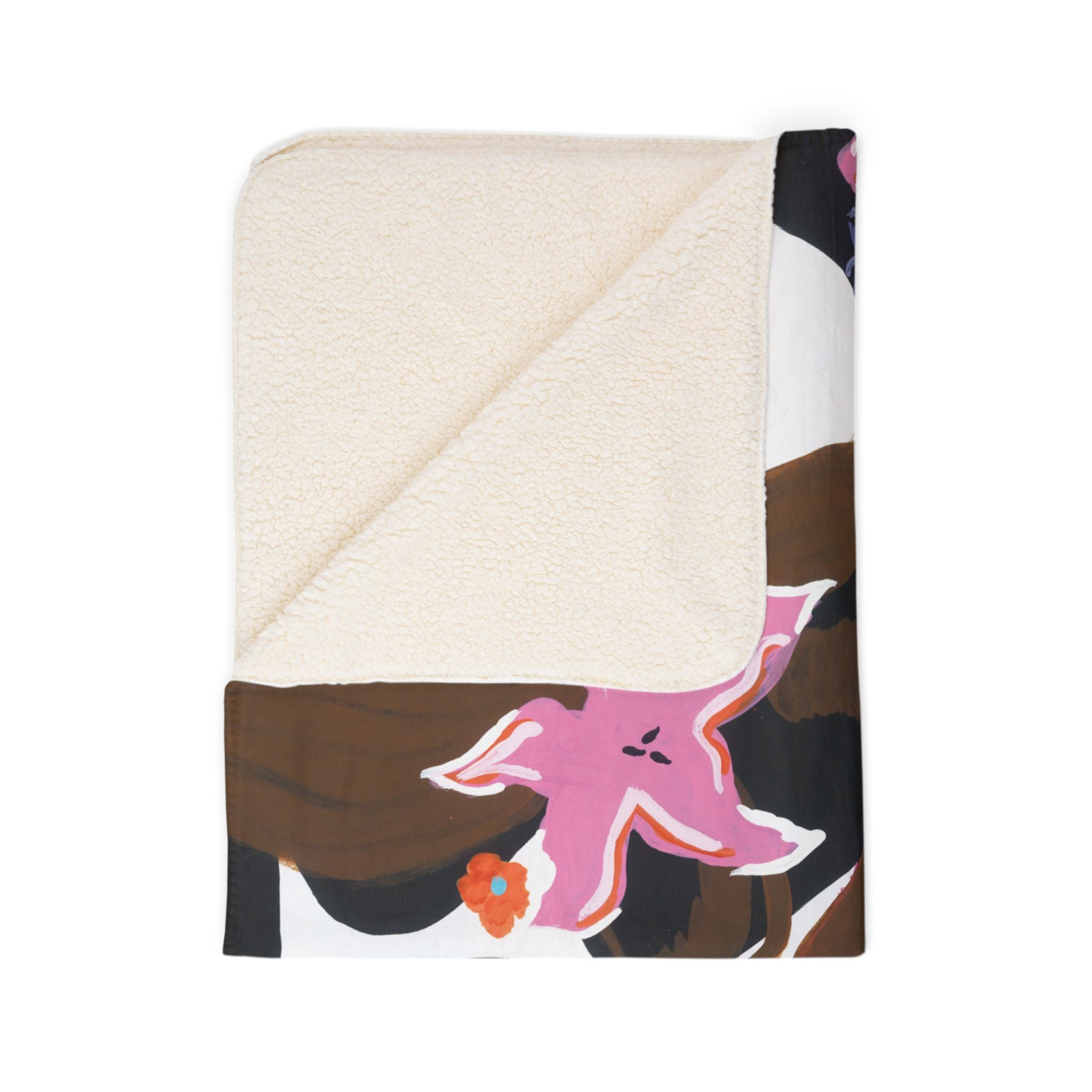 Cow Print Floral Fleece Sherpa Blanket — Pink Floral Cows Cozy Throw