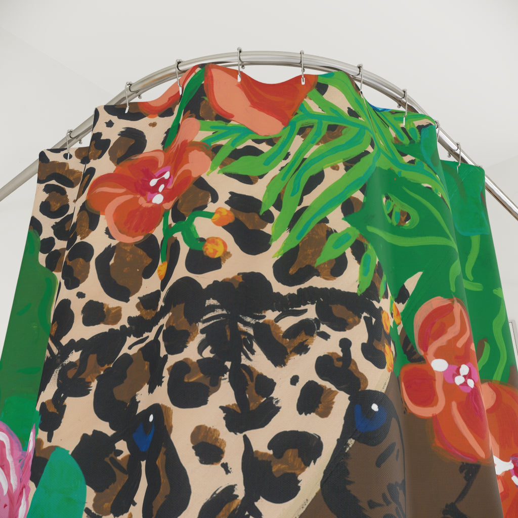 Tropical Cheetah Floral Shower Curtain