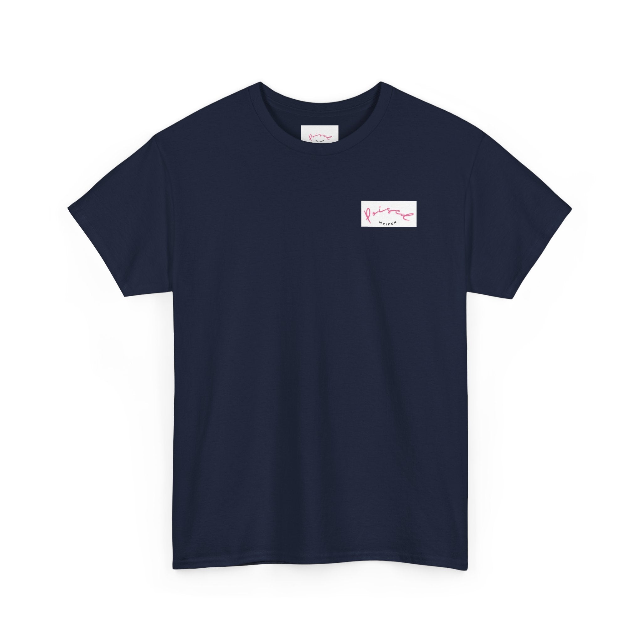 Cow Print Graphic Tee — "Poised Heifer" Cute Pastel Cow Back Print