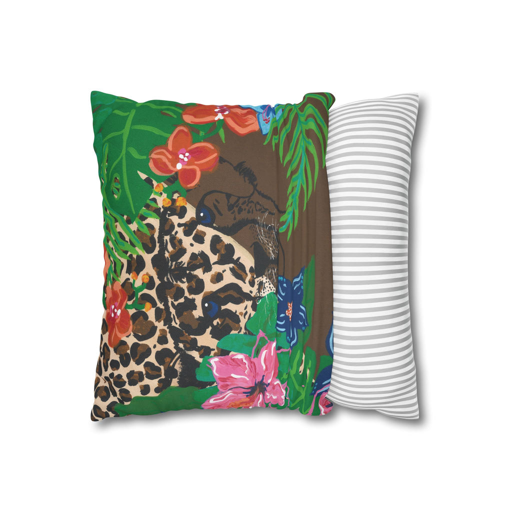 Tropical Cheetah Decorative Pillowcase — Floral Jungle Throw Pillow Cover