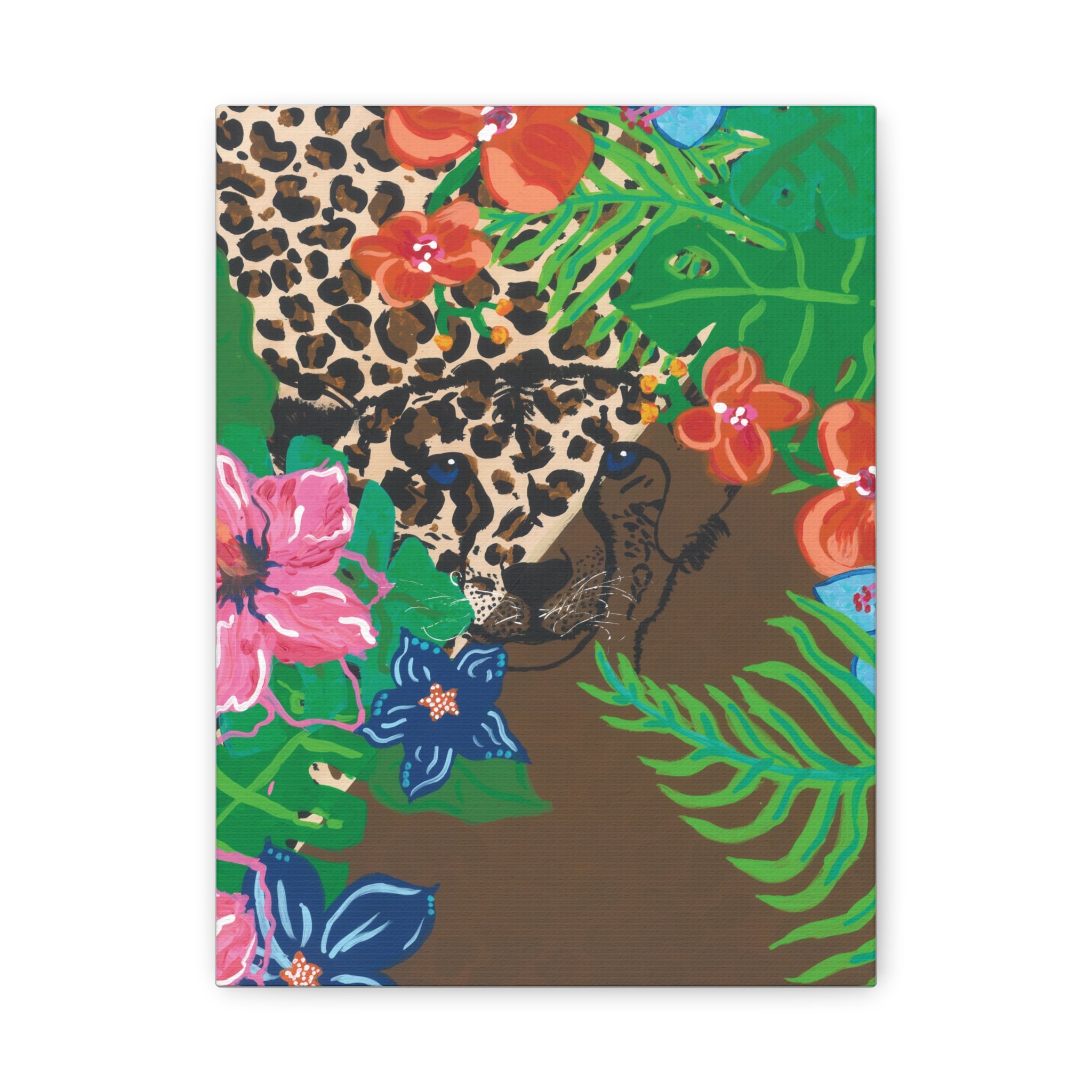 Tropical Cheetah Canvas Wall Art — Floral Jungle Stretched Matte Print