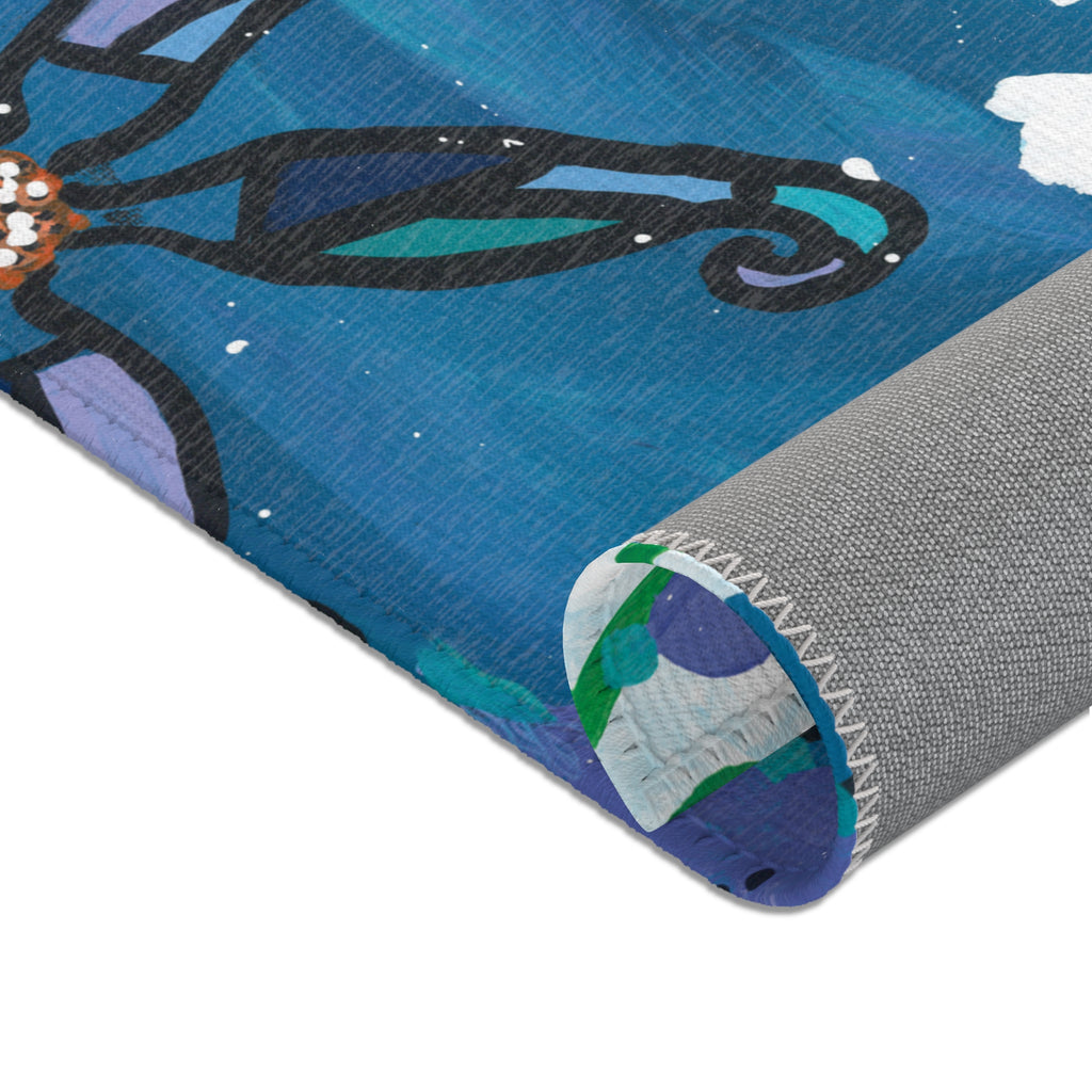 Blue Floral Area Rug – Vibrant Botanical Accent Rug for Living Room & Bedroom