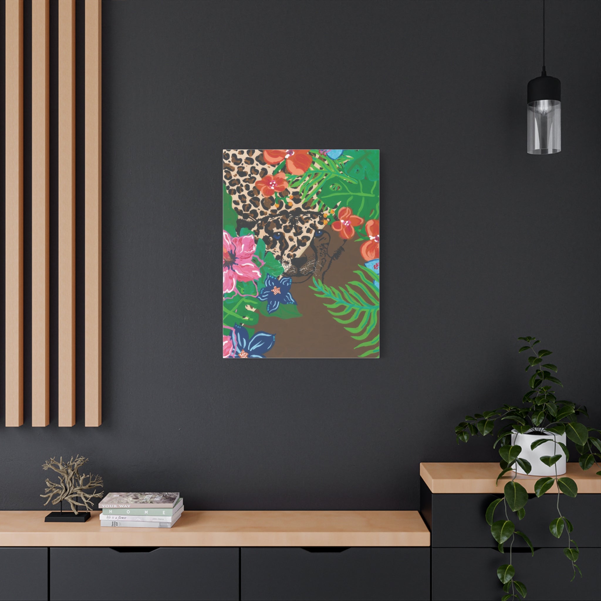 Tropical Cheetah Canvas Wall Art — Floral Jungle Stretched Matte Print